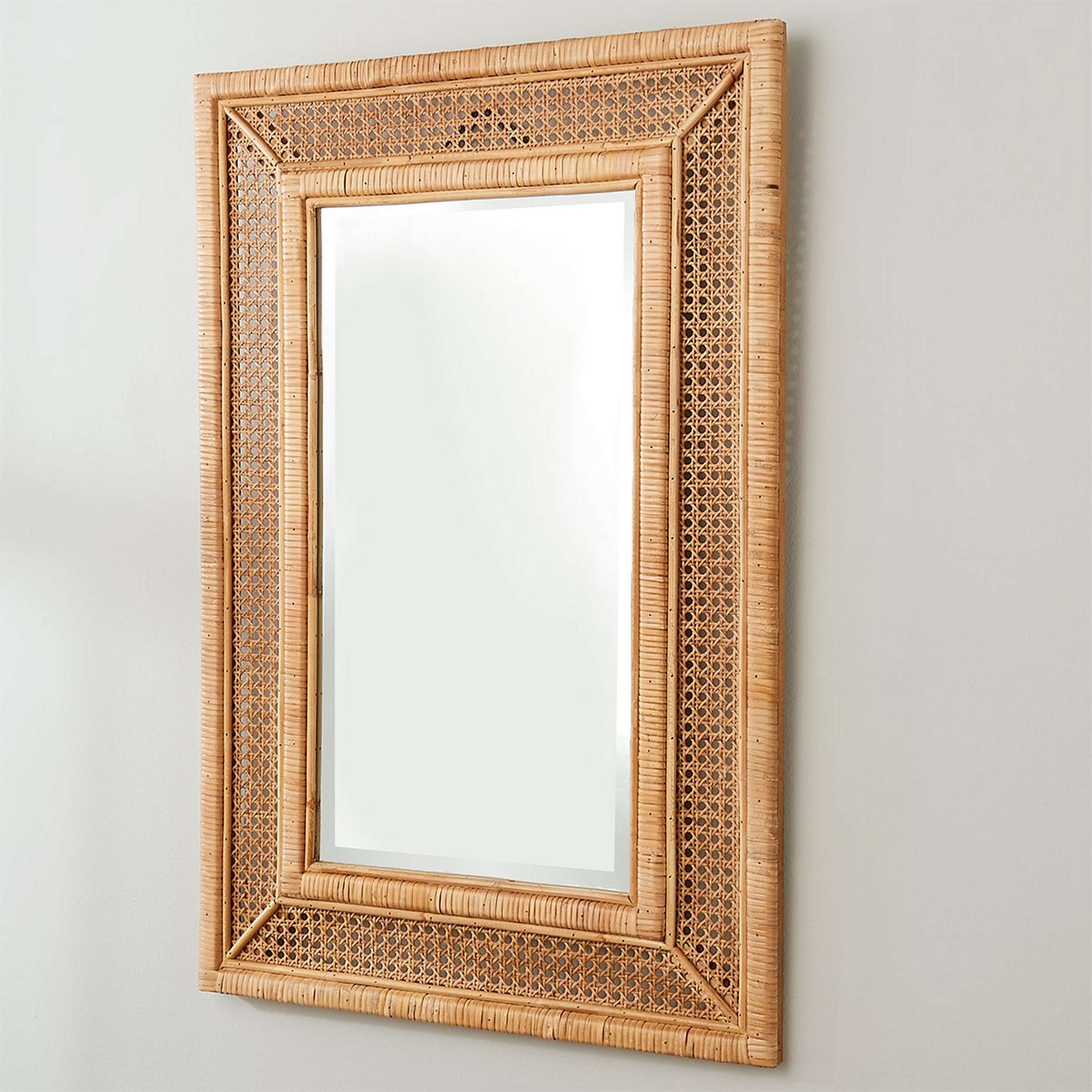 A Abalone Mirror with Natural Rattan color