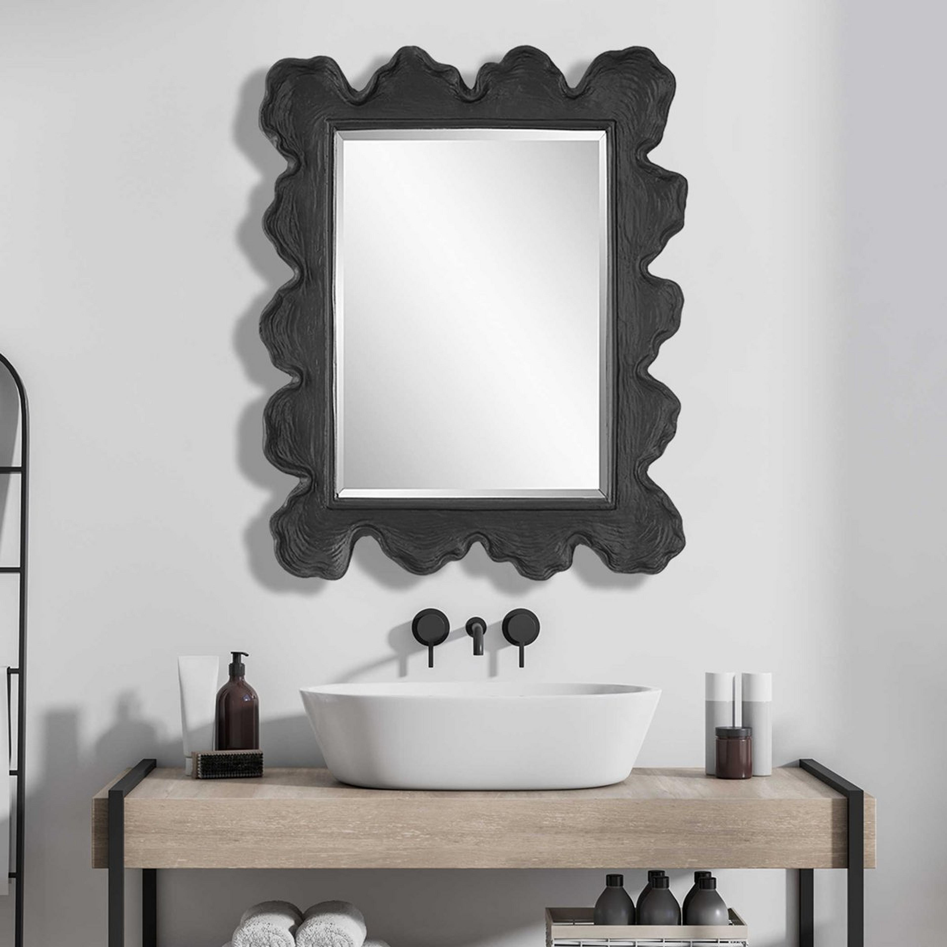 A Coral Curve Mirror - Rectangle with Black color