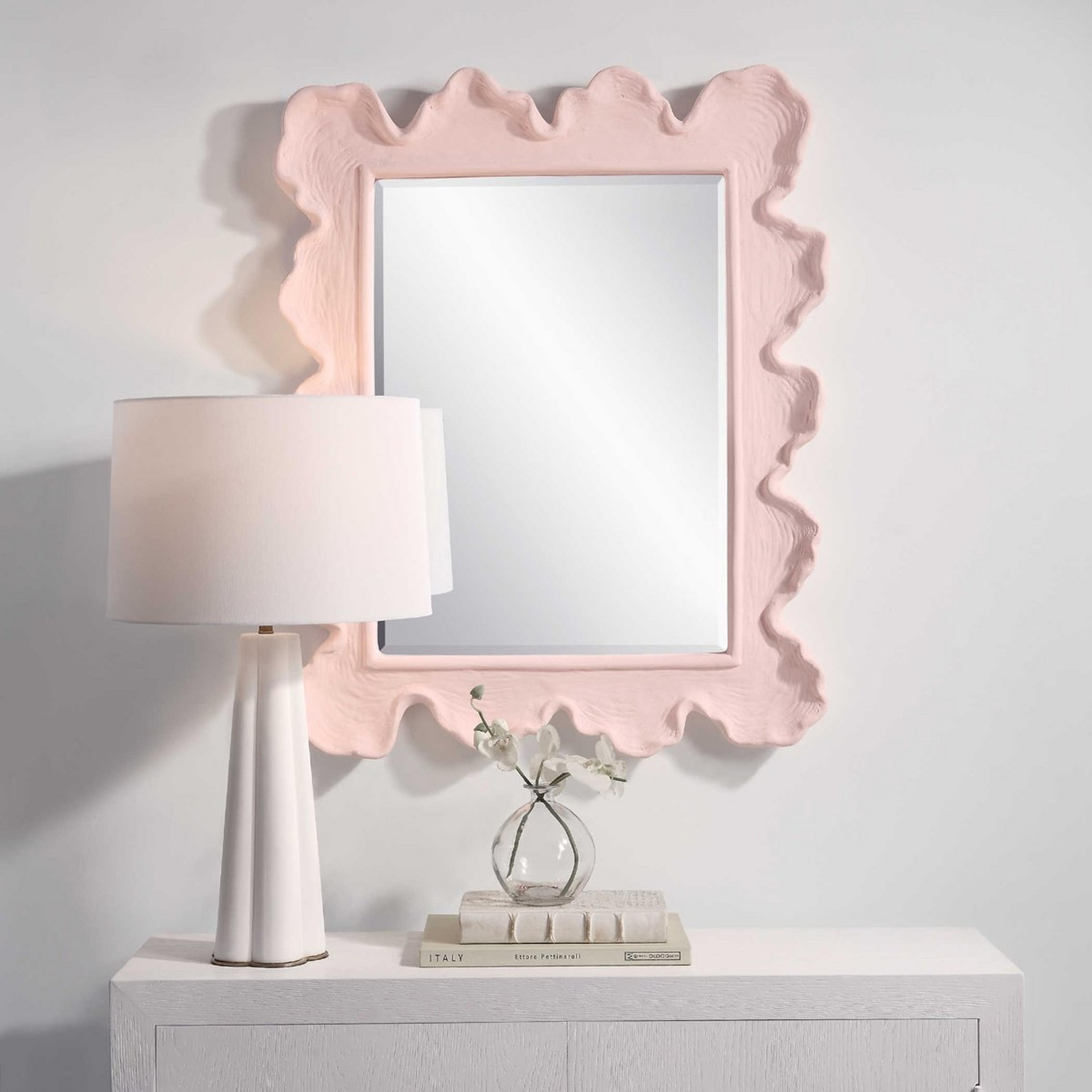 A Coral Curve Mirror - Rectangle with Pink  color