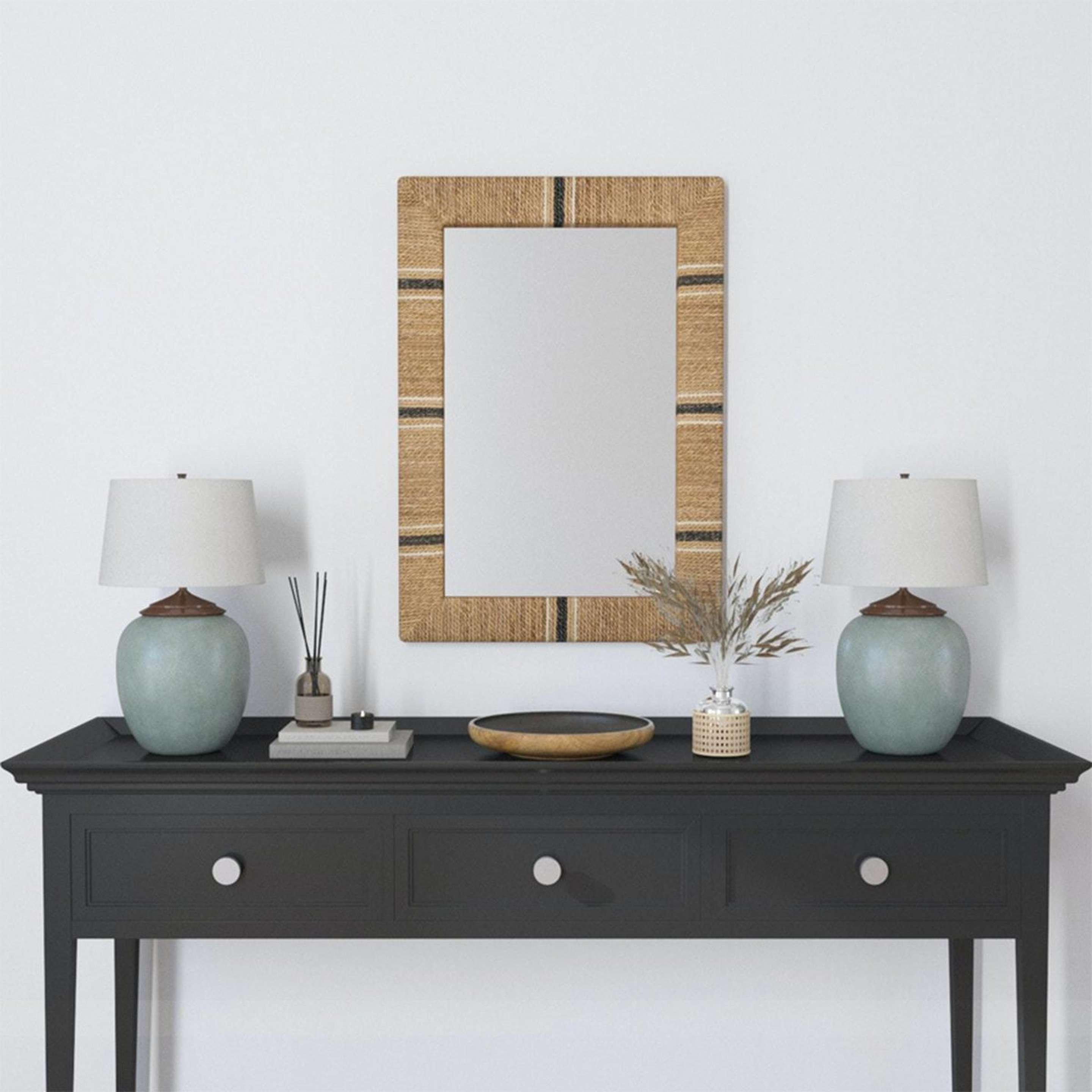 A Trinity Rope Mirror with Natural Rope / Black / Ivory color