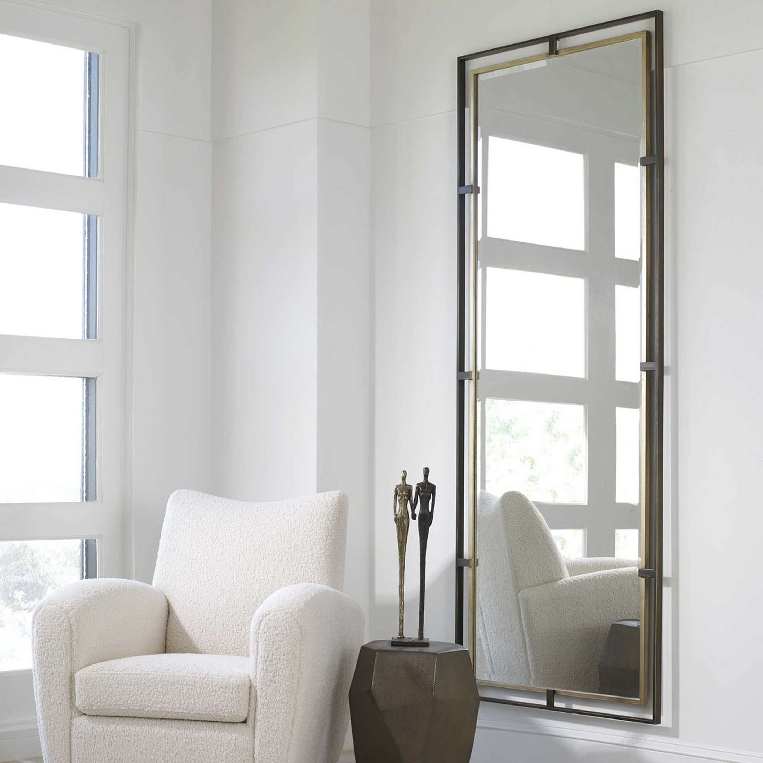 A Rail Rectangle Mirror - Tall with Bronze / Antiqued Gold color
