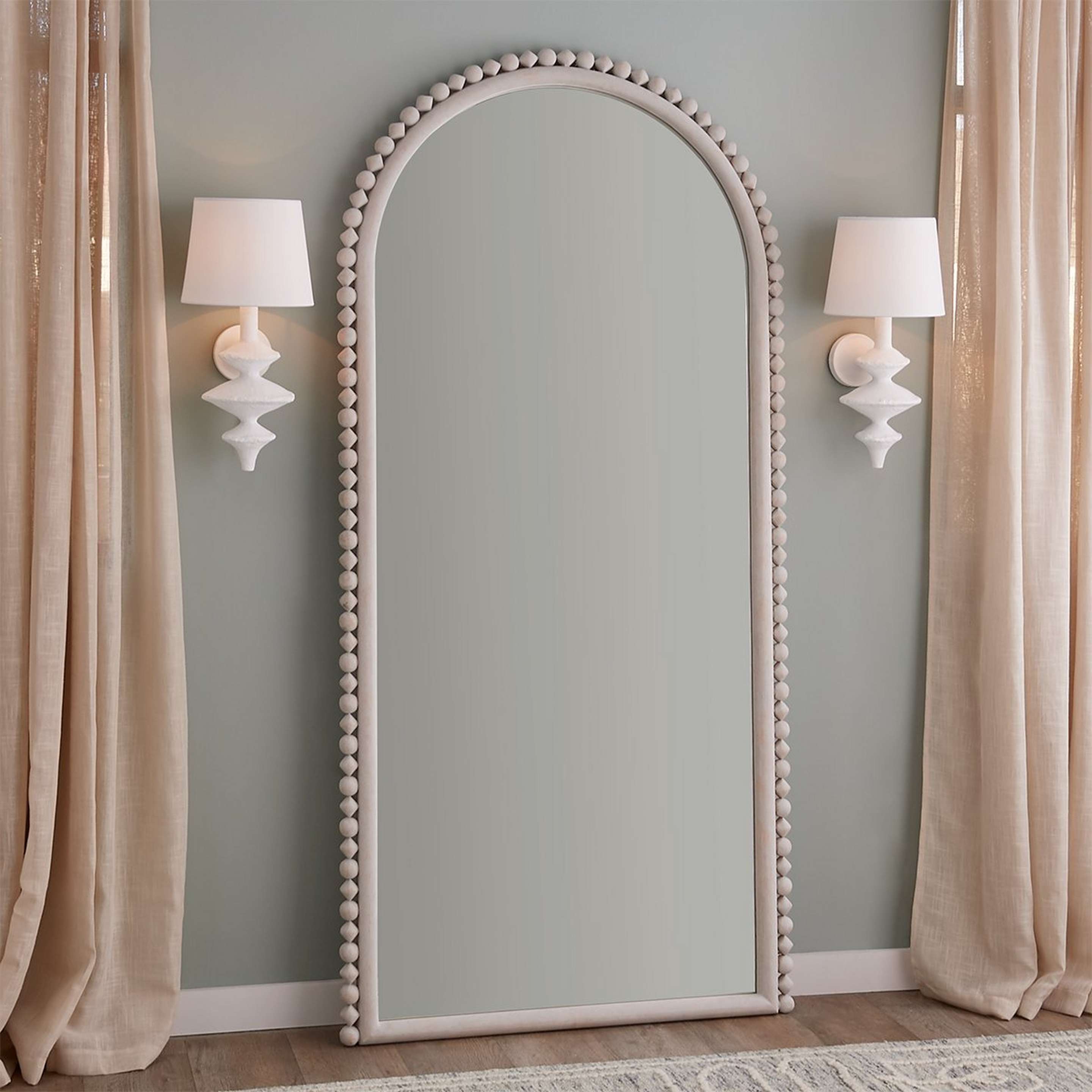 A Franny Floor Mirror with Distressed / White color