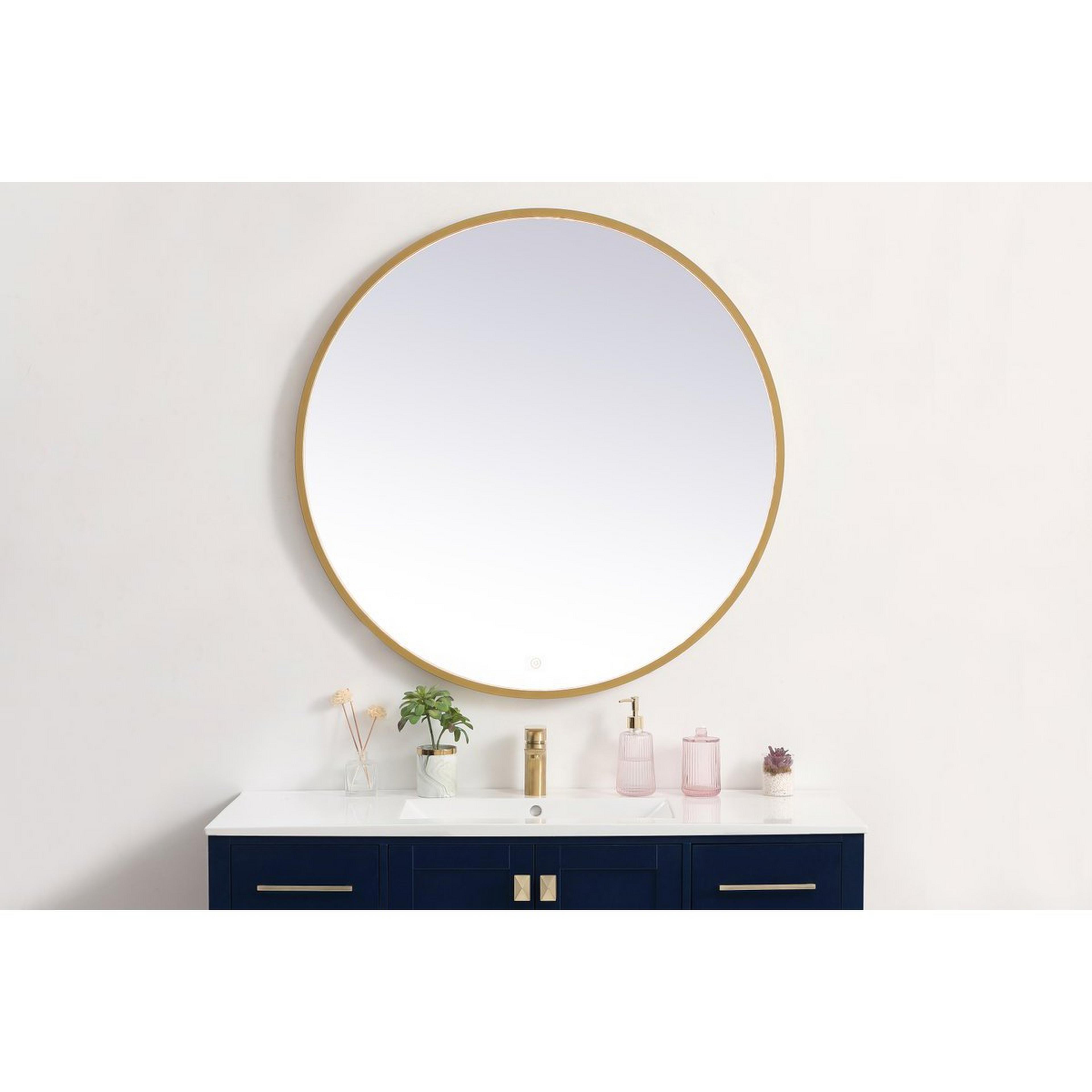 A Moonlight LED Mirror - 39" with Brass color