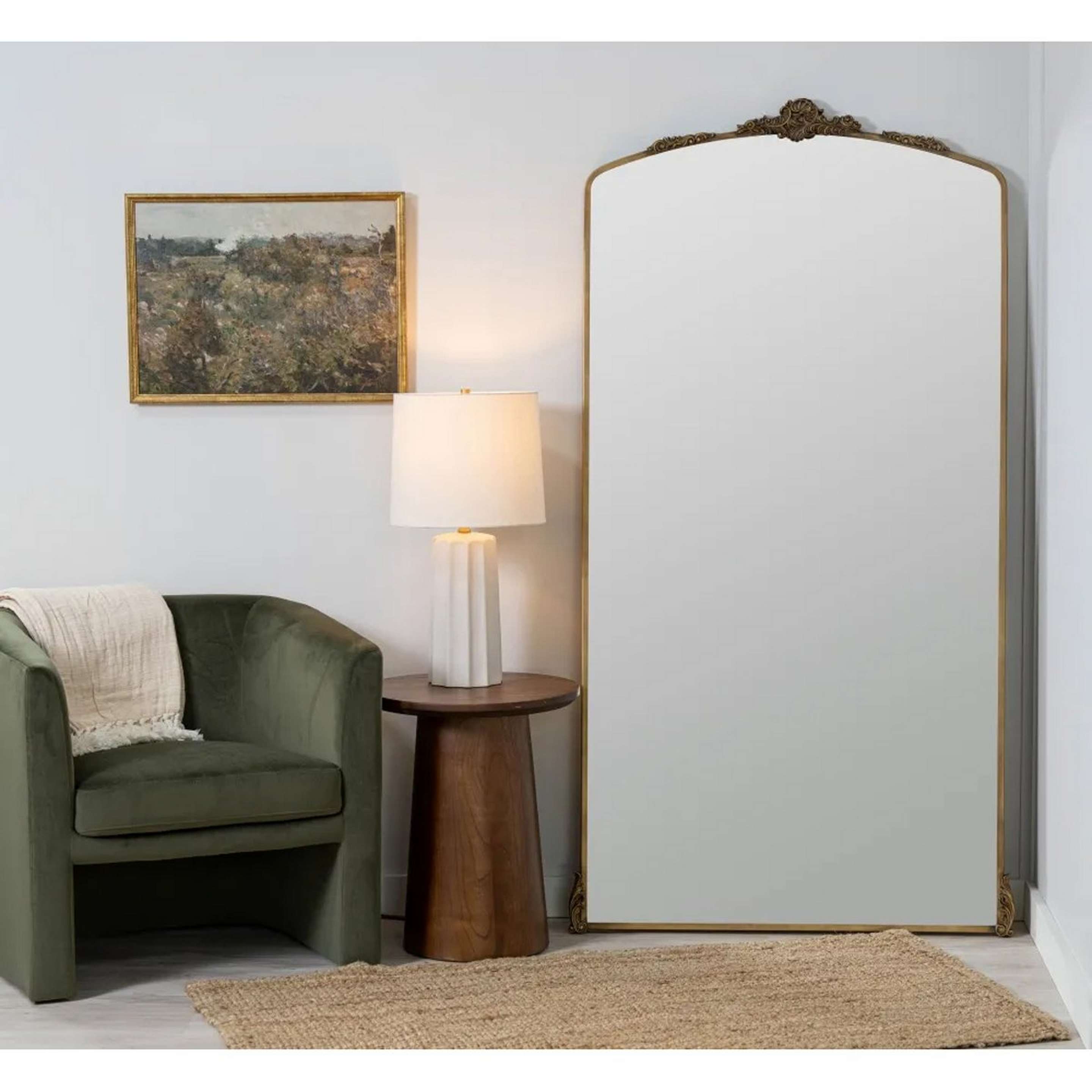 A Evie Floor Mirror with Antique Gold color