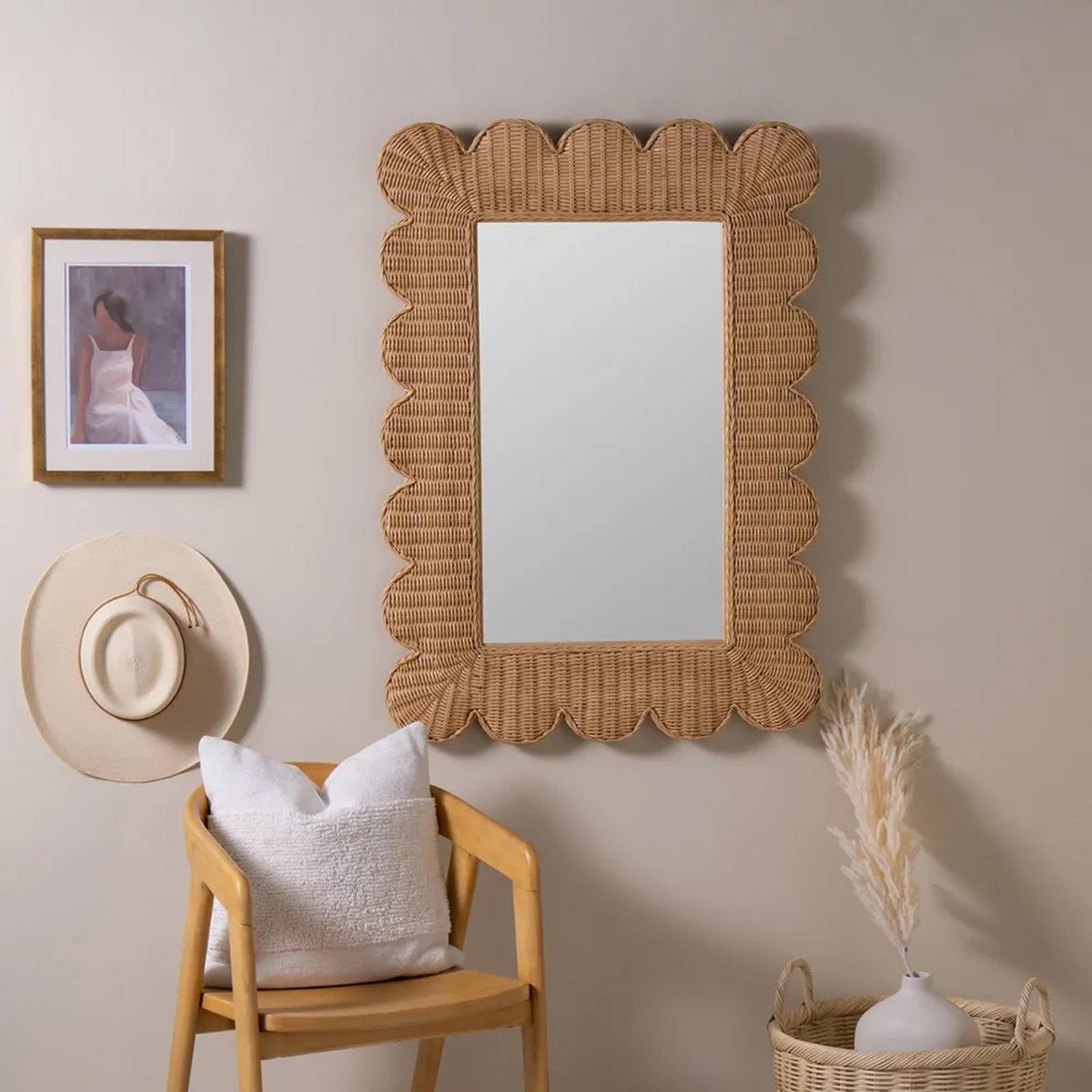 A Mimbry Mirror with Natural Rattan Finish  color