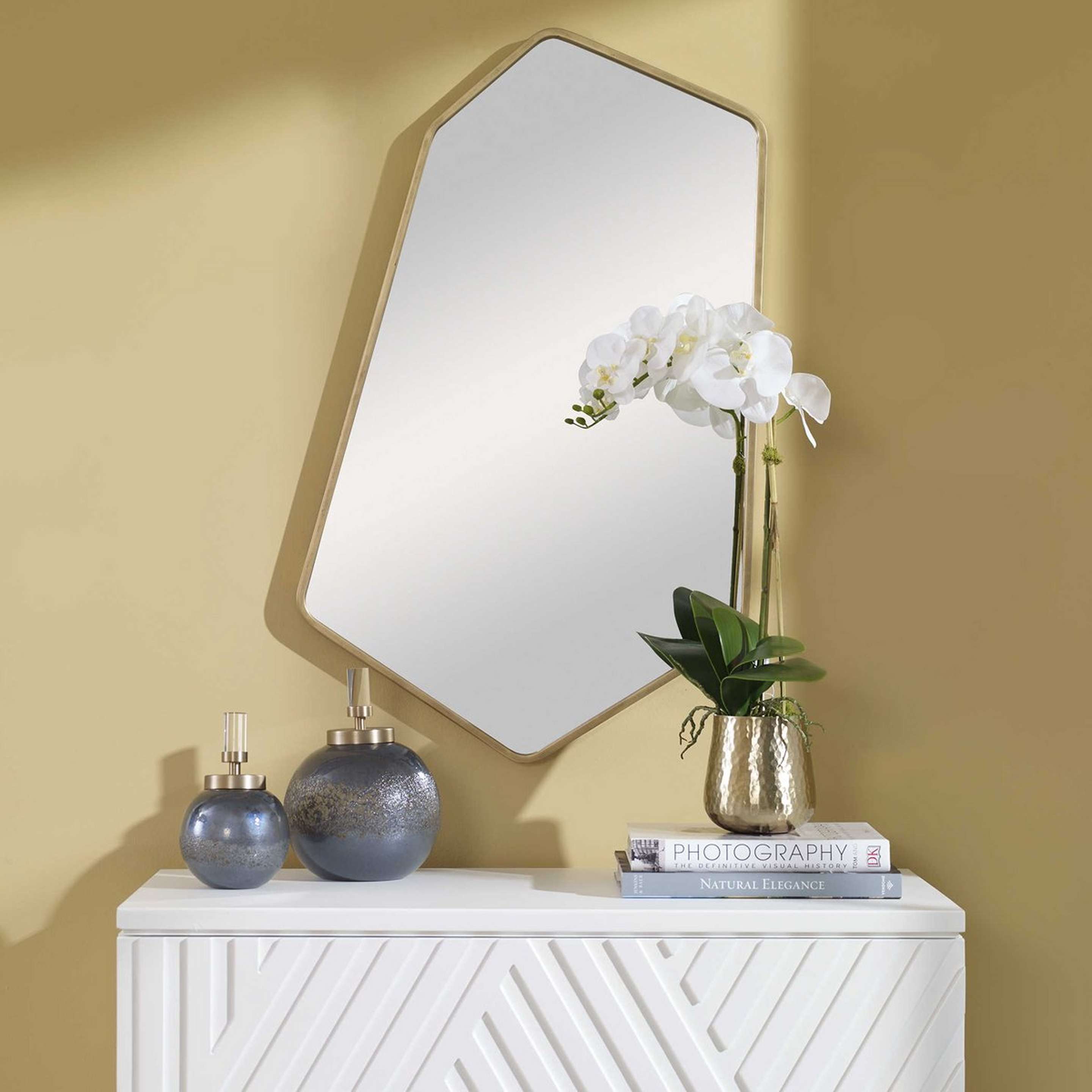 A Francine Mirror with Aged Gold color