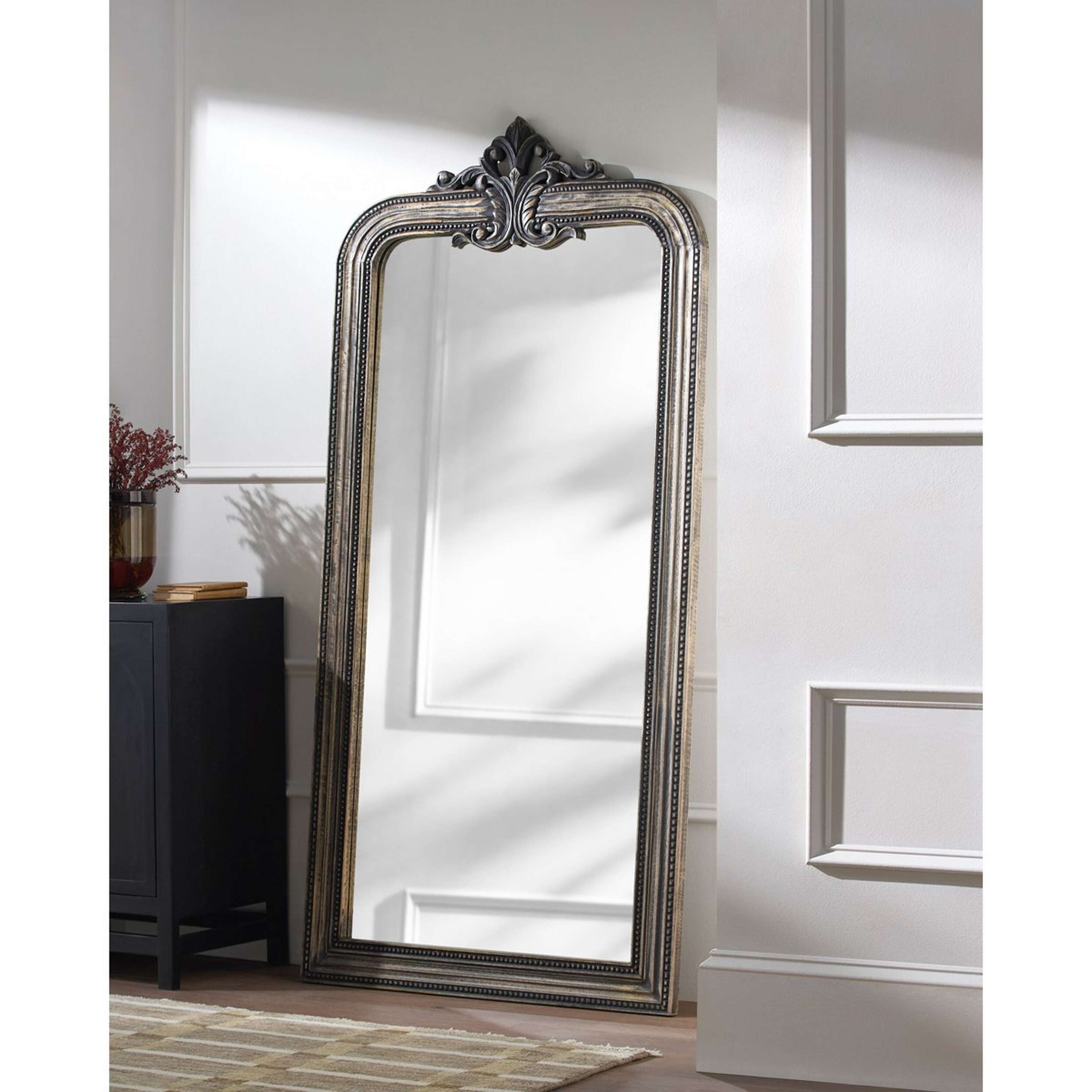 A Hermia Floor  Mirror with Antiqued Dark Brown color
