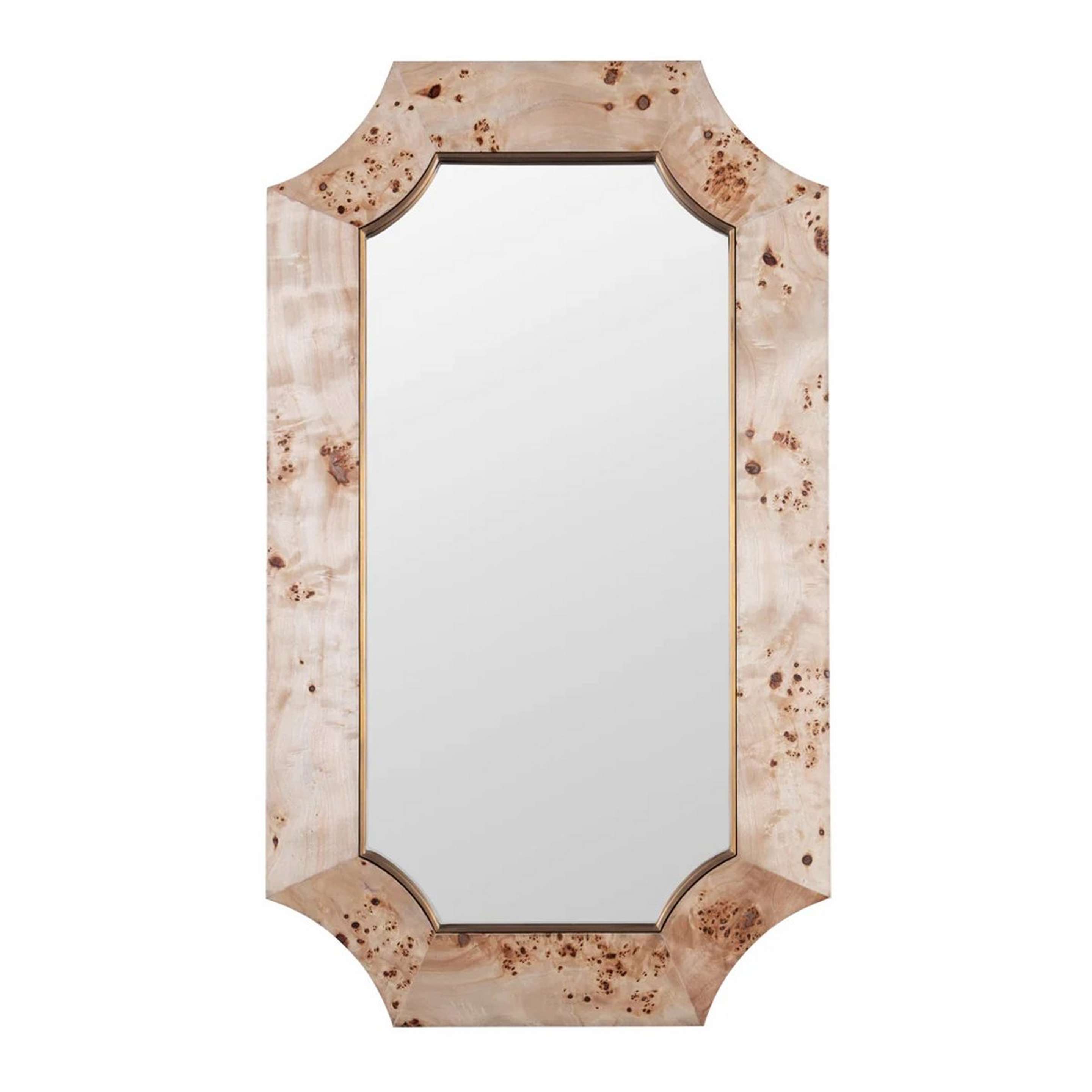 A Seyhan Mirror with Poplar Burl / Weathered Brass color
