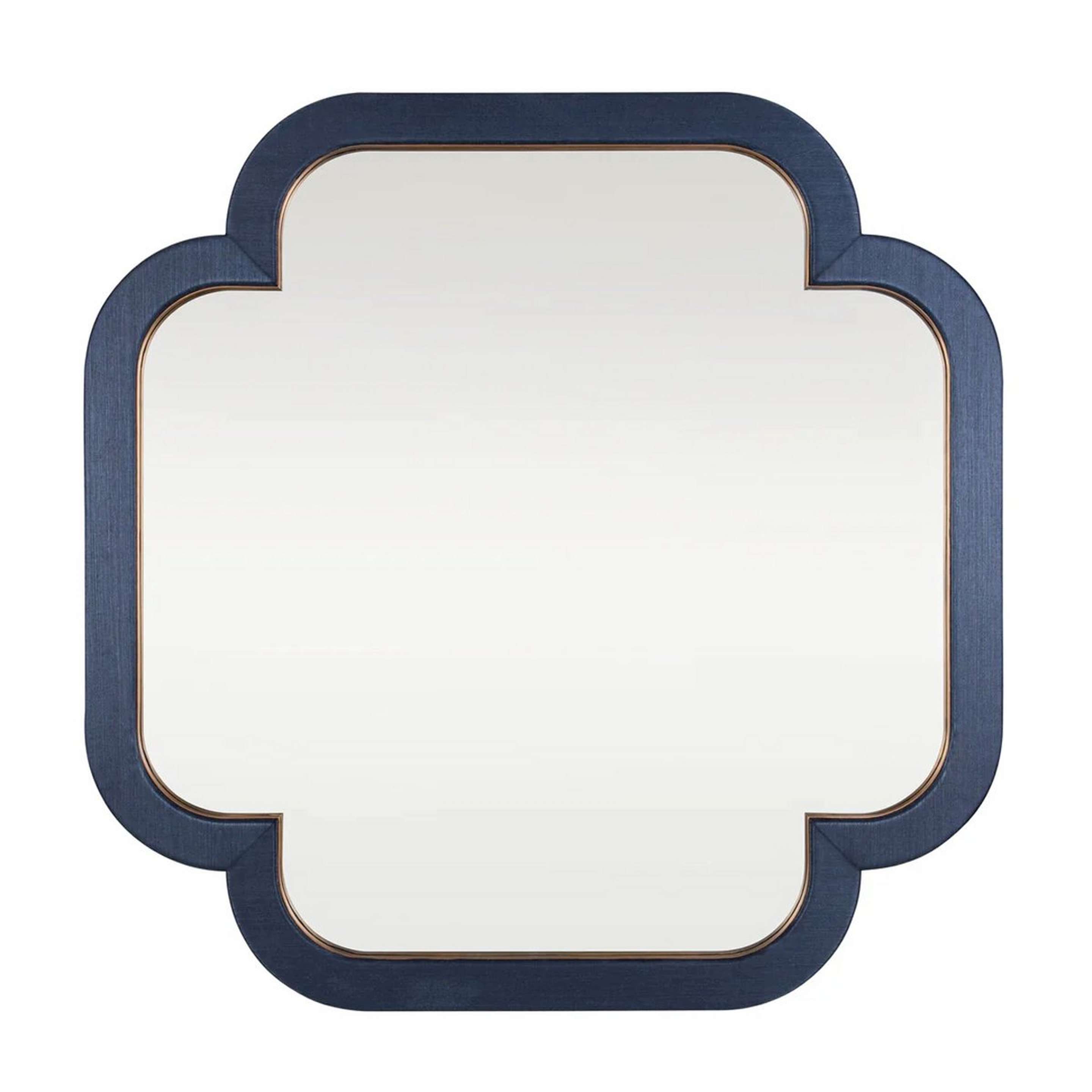 A Basel Mirror with Blue Grasscloth / Brass color