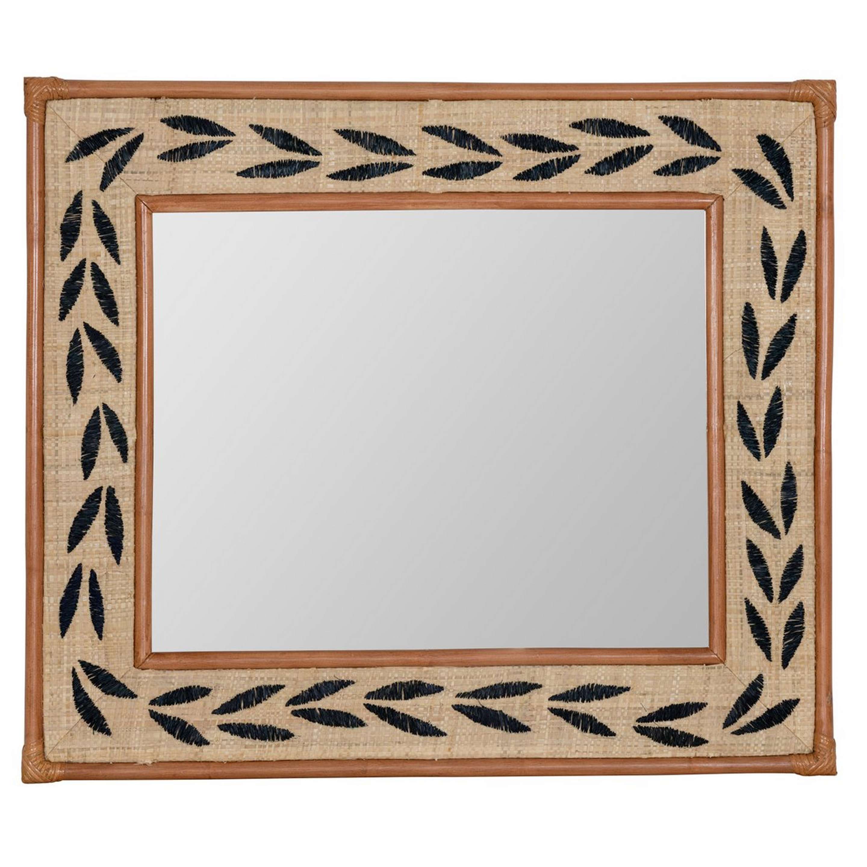 A Marjoram Mirror with Faux Wood / Sisal / Black Thread color