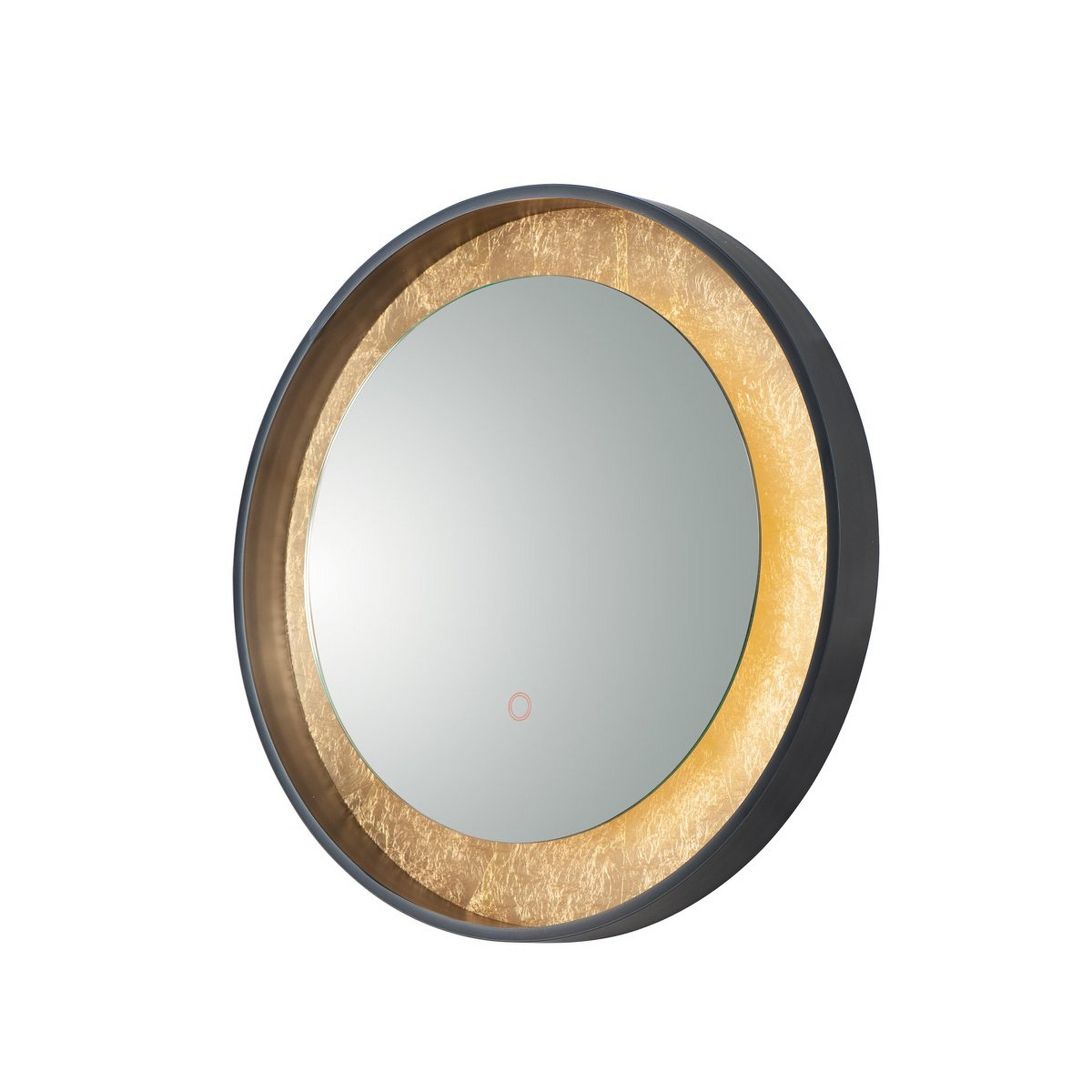 A Dido LED Vanity Mirror - Round with Black / Gold Leaf color