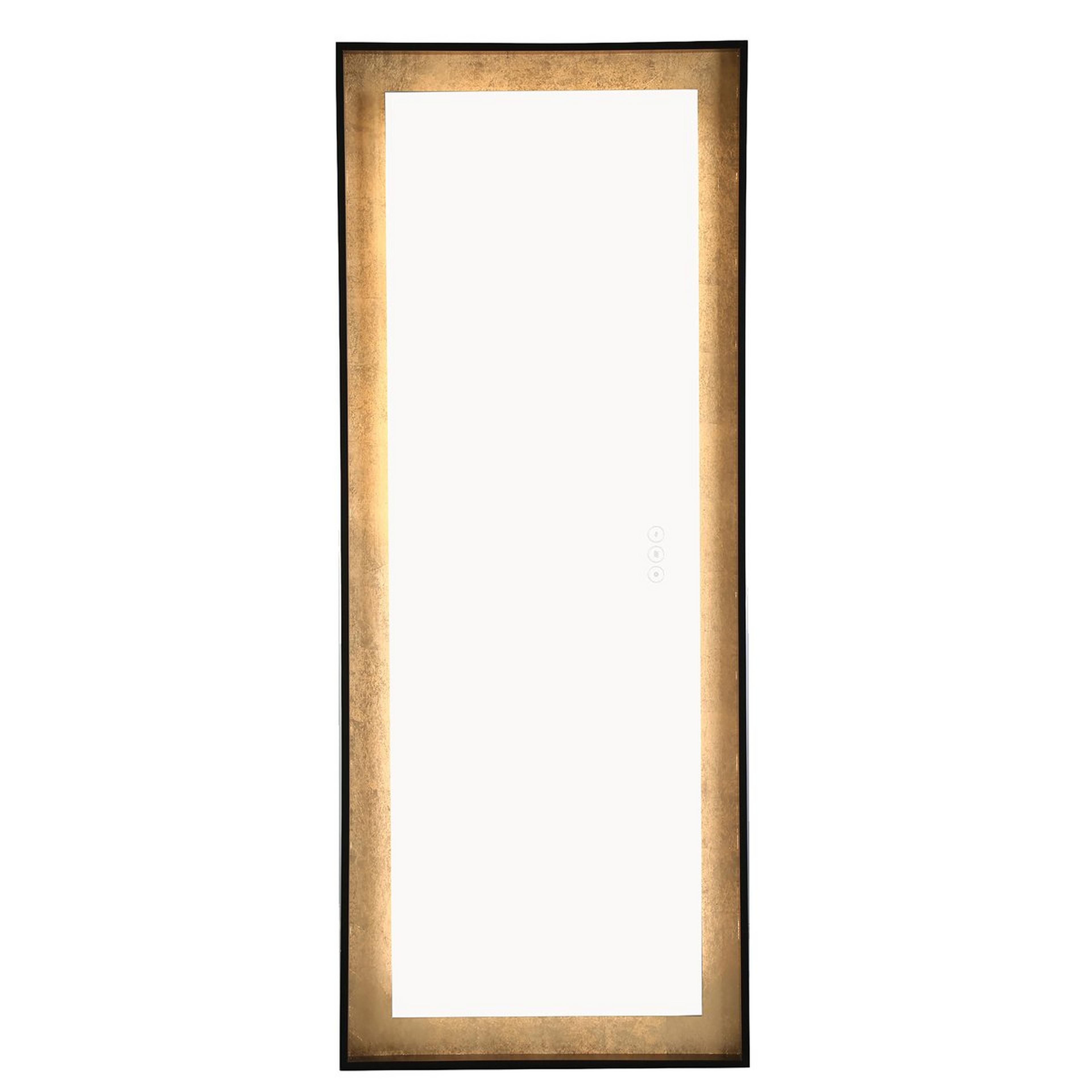 A Juno LED Standing Mirror with Anodized Black / Gold Foil color