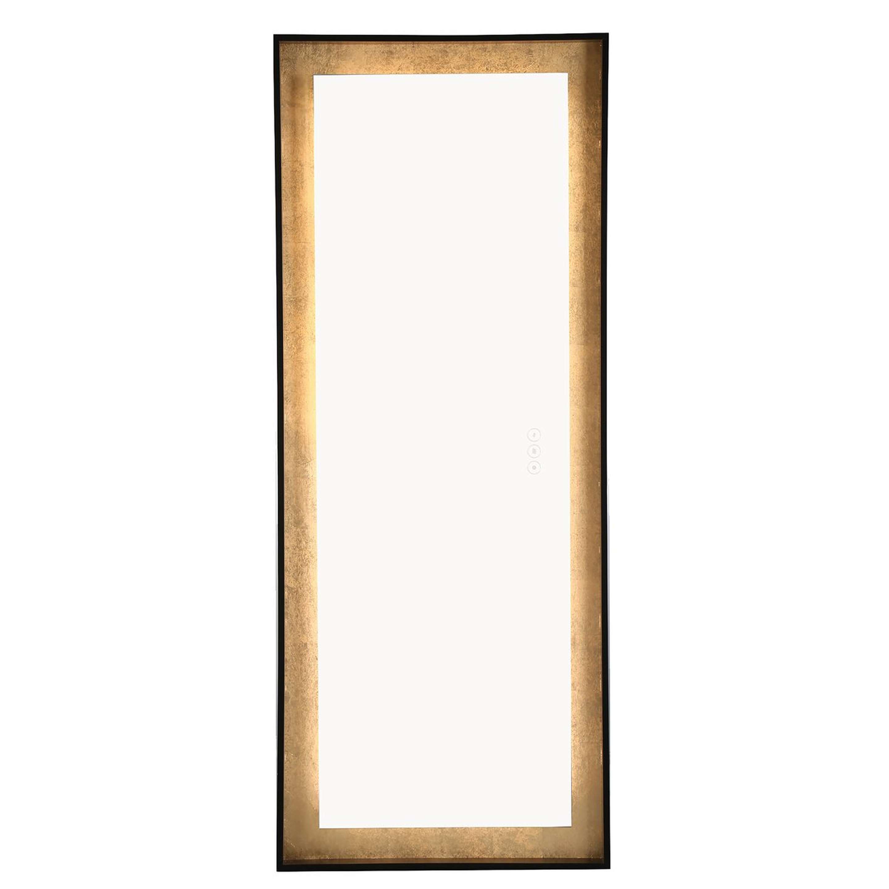A Juno LED Floor Mirror with Anodized Black / Gold Foil color