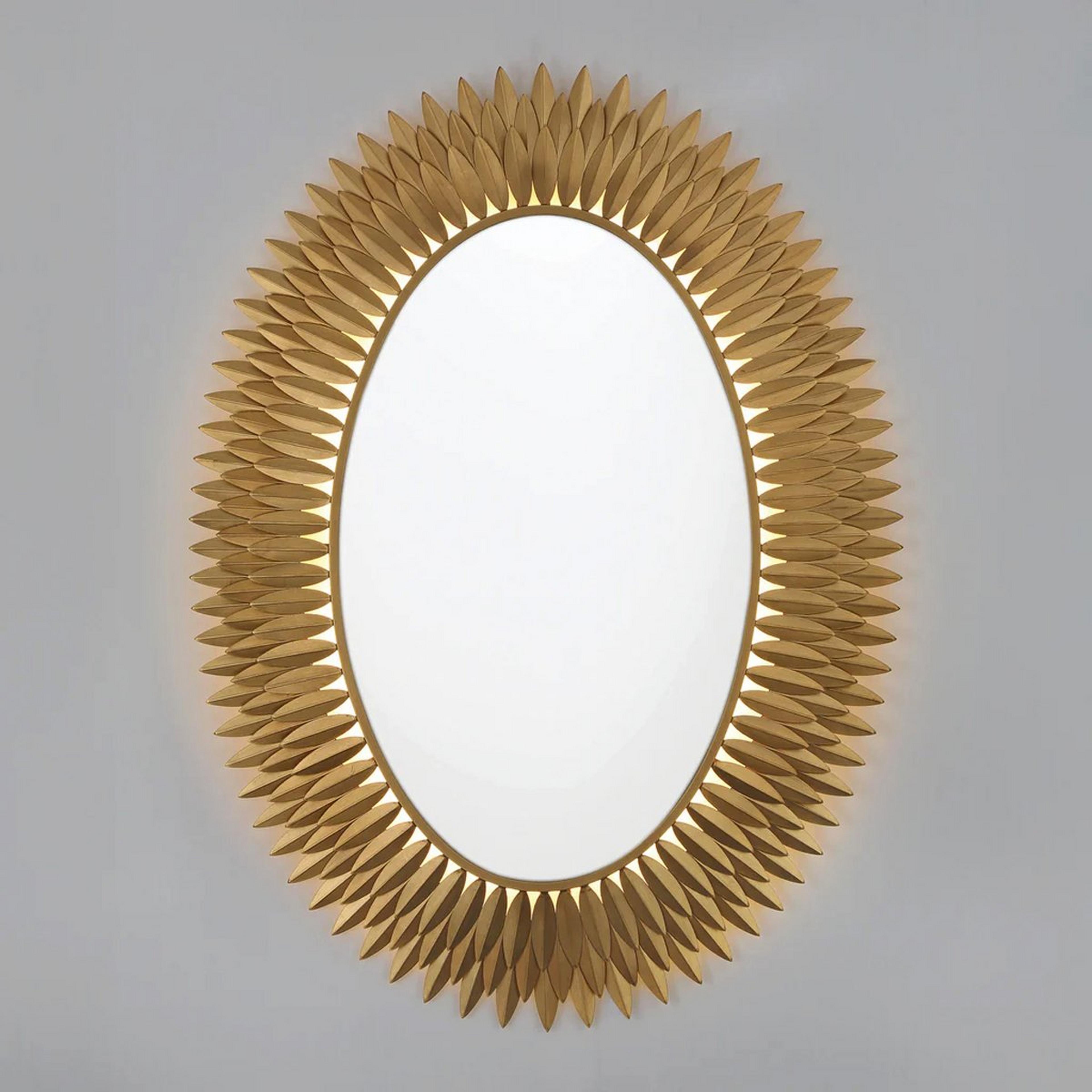 A Olive Leaf LED Mirror - 31" with Antique Gold color