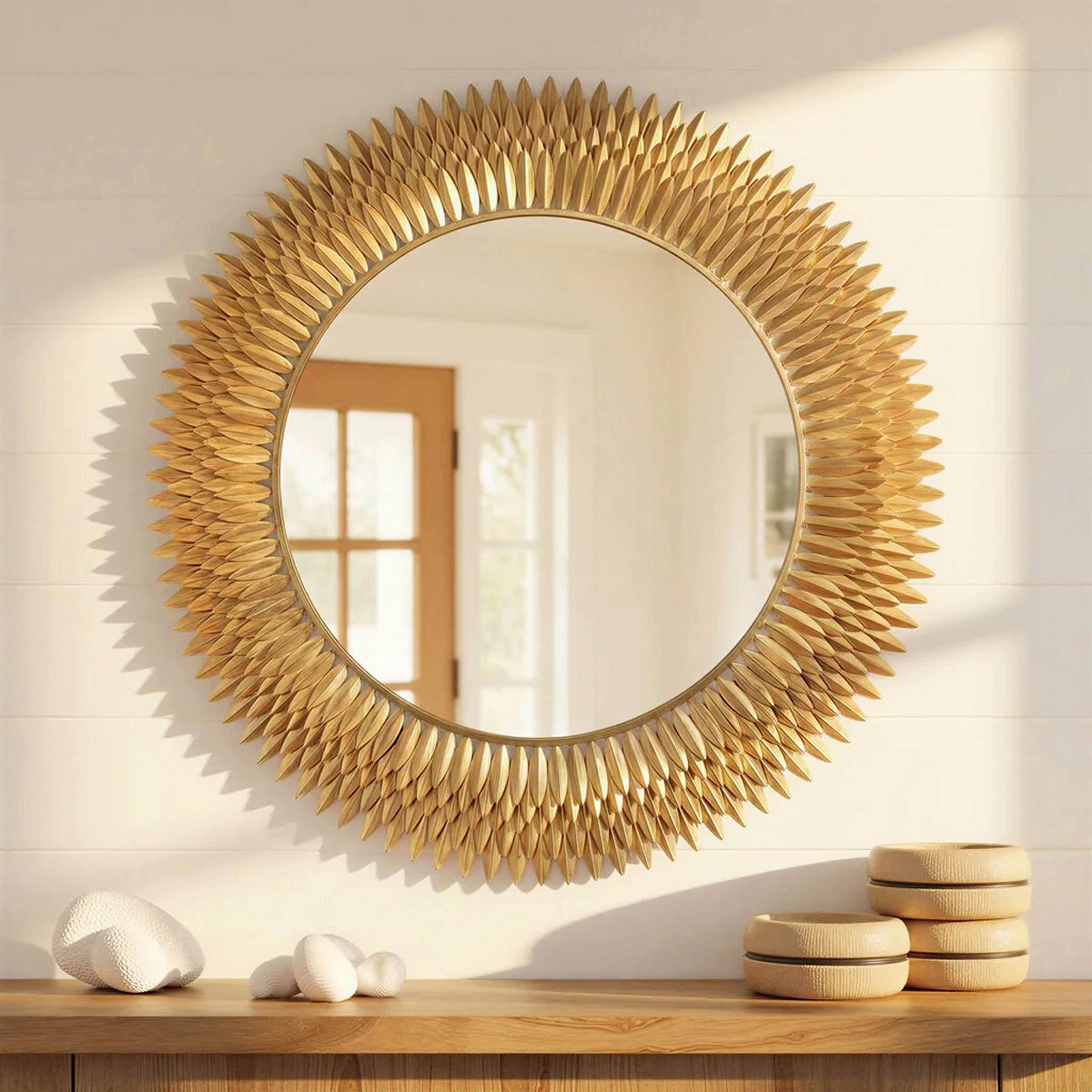 A Olive Leaf Mirror - 47" with Antique Gold color