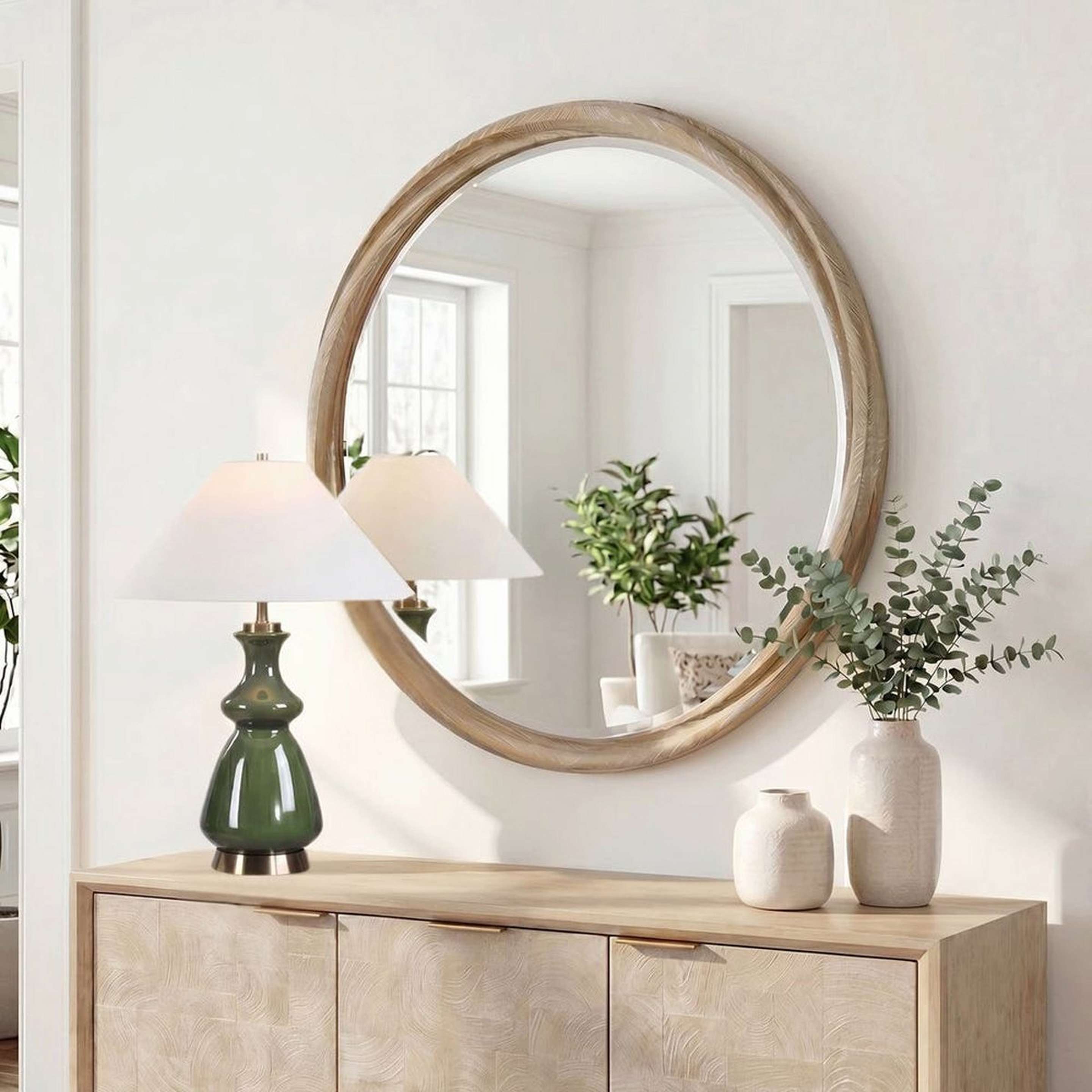 A Bowen Mirror with Cerused Natural Wood color