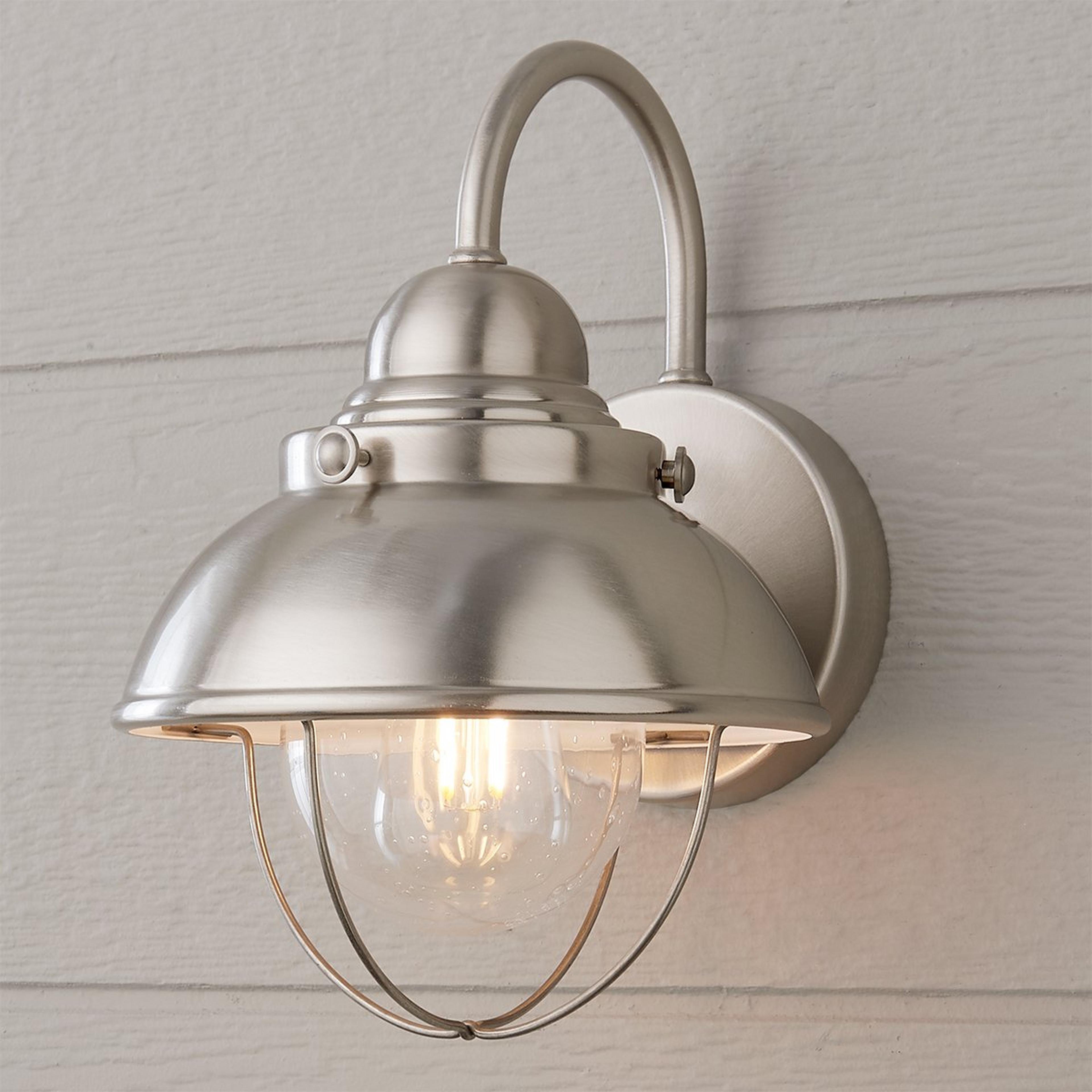 A Nantucket Outdoor Sconce - Small with Brushed Steel color