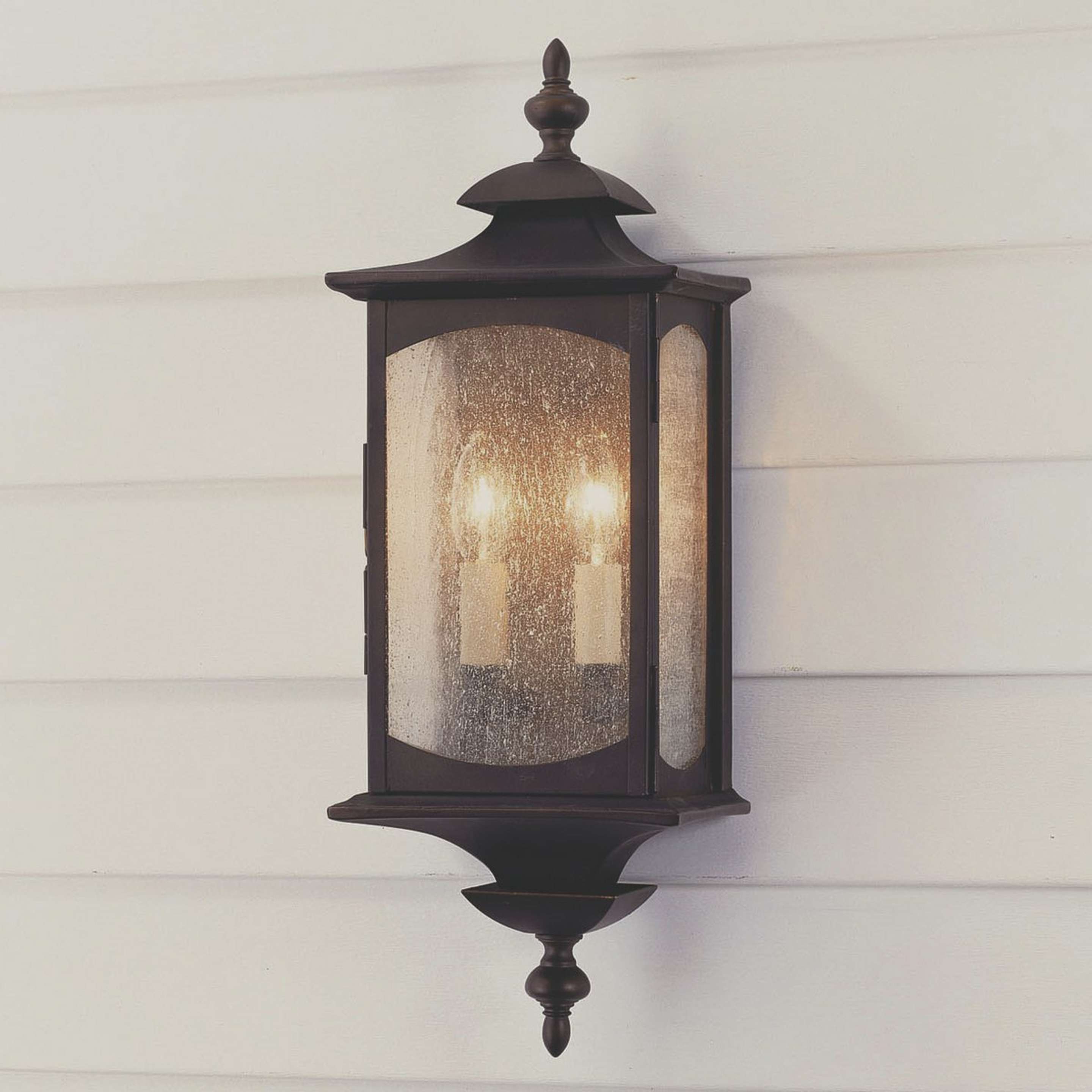 A Updated Coach Lantern Outdoor Sconce - 2 light with Bronze color