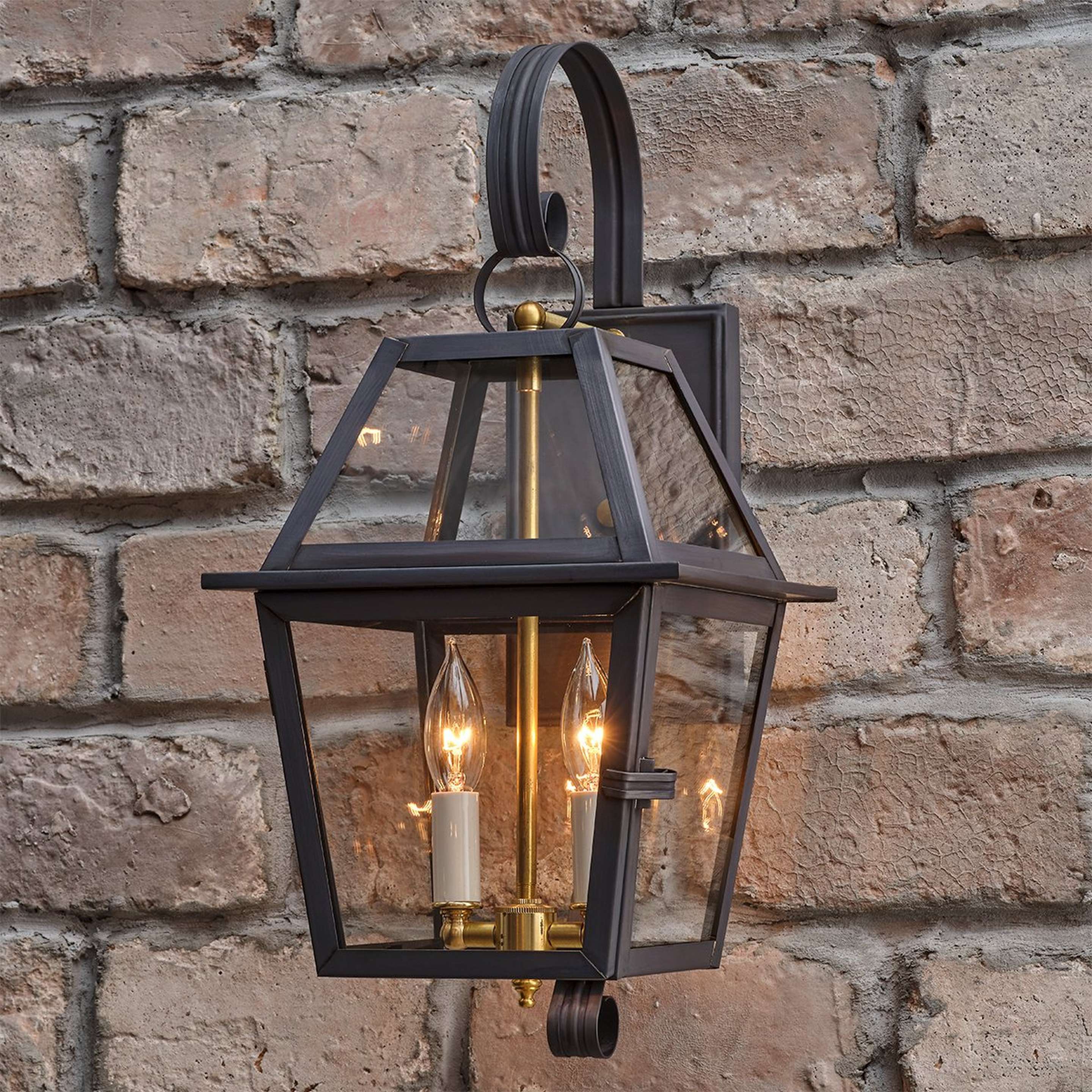 A Colonial Metalcrafts Richmond Outdoor Sconce - Small with Darkened Copper / Clear Glass color