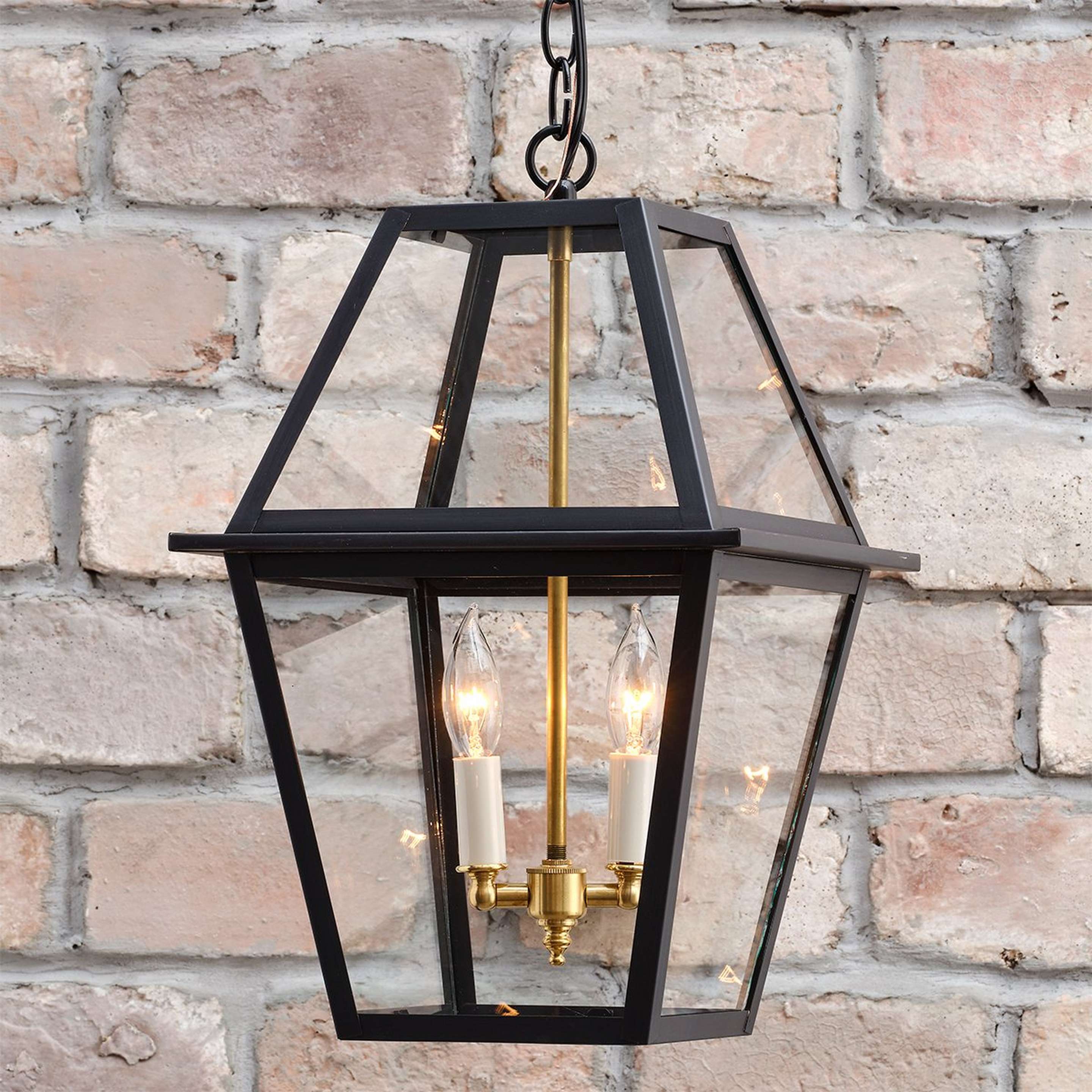 A Colonial Metalcrafts Richmond Outdoor Lantern with Darkened Copper / Clear Glass color