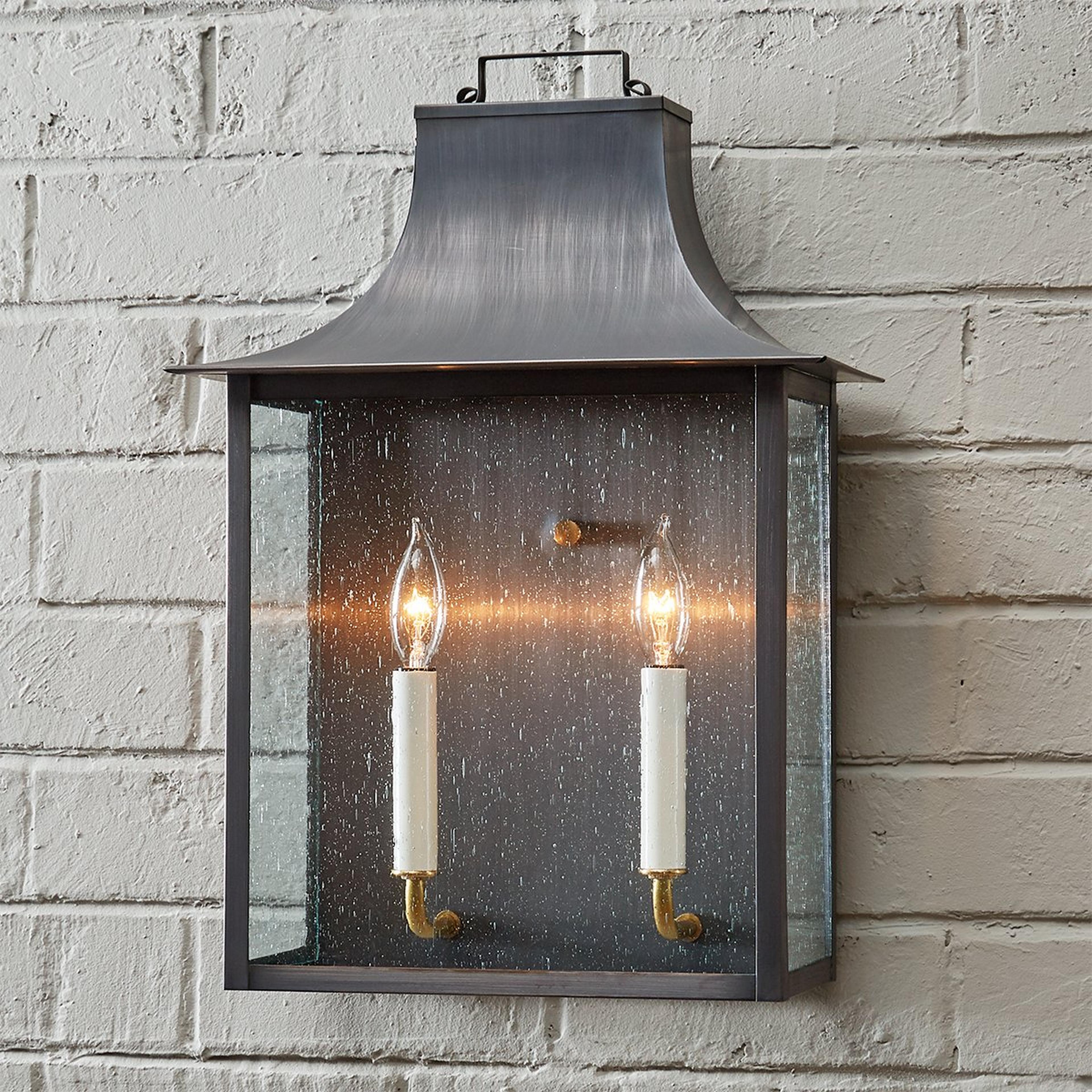 A Colonial Metalcrafts Georgian Outdoor Sconce - Medium with Darkened Copper / Seeded Glass color