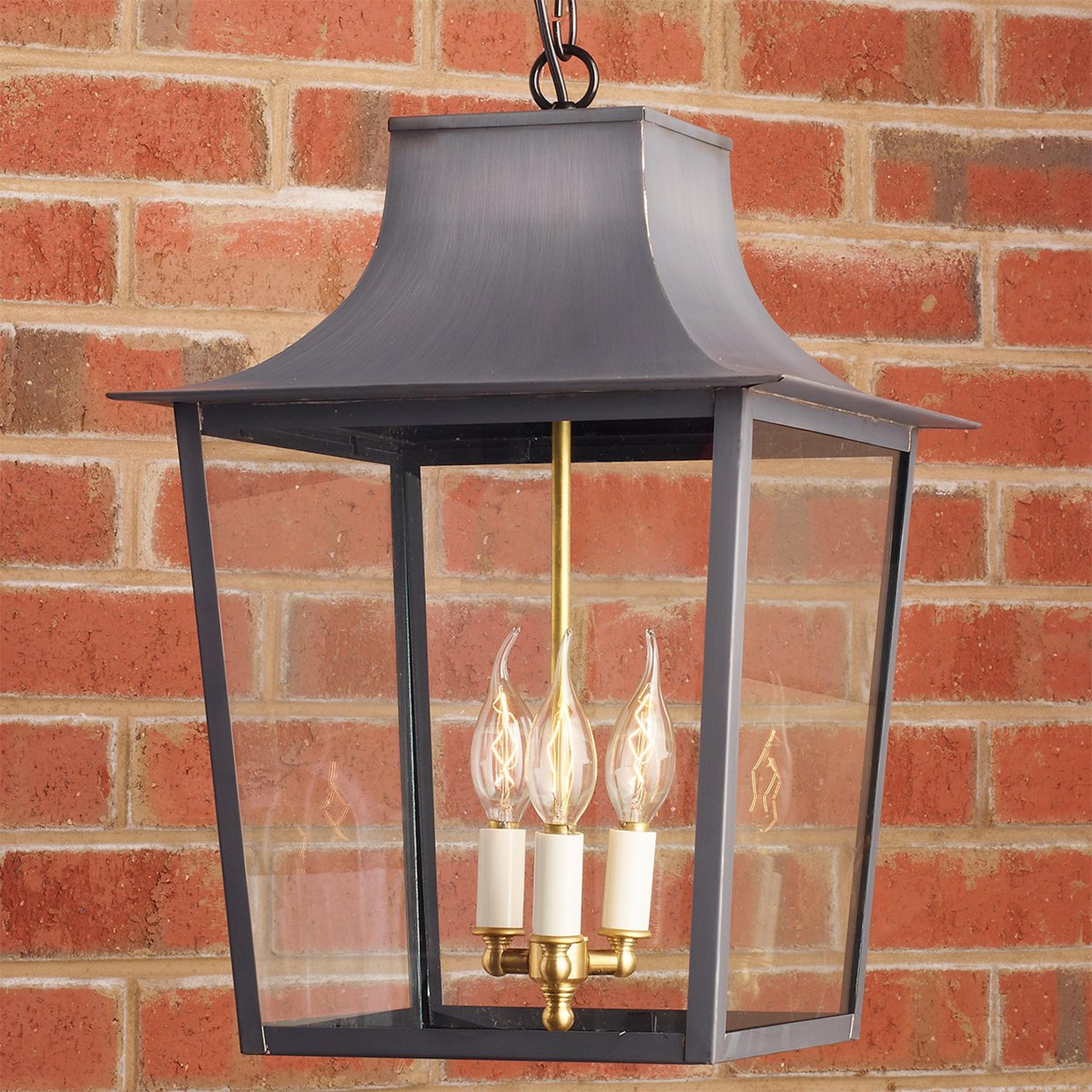 A Colonial Metalcrafts Georgian Outdoor Lantern - Large with Darkened Copper / Clear Glass  color
