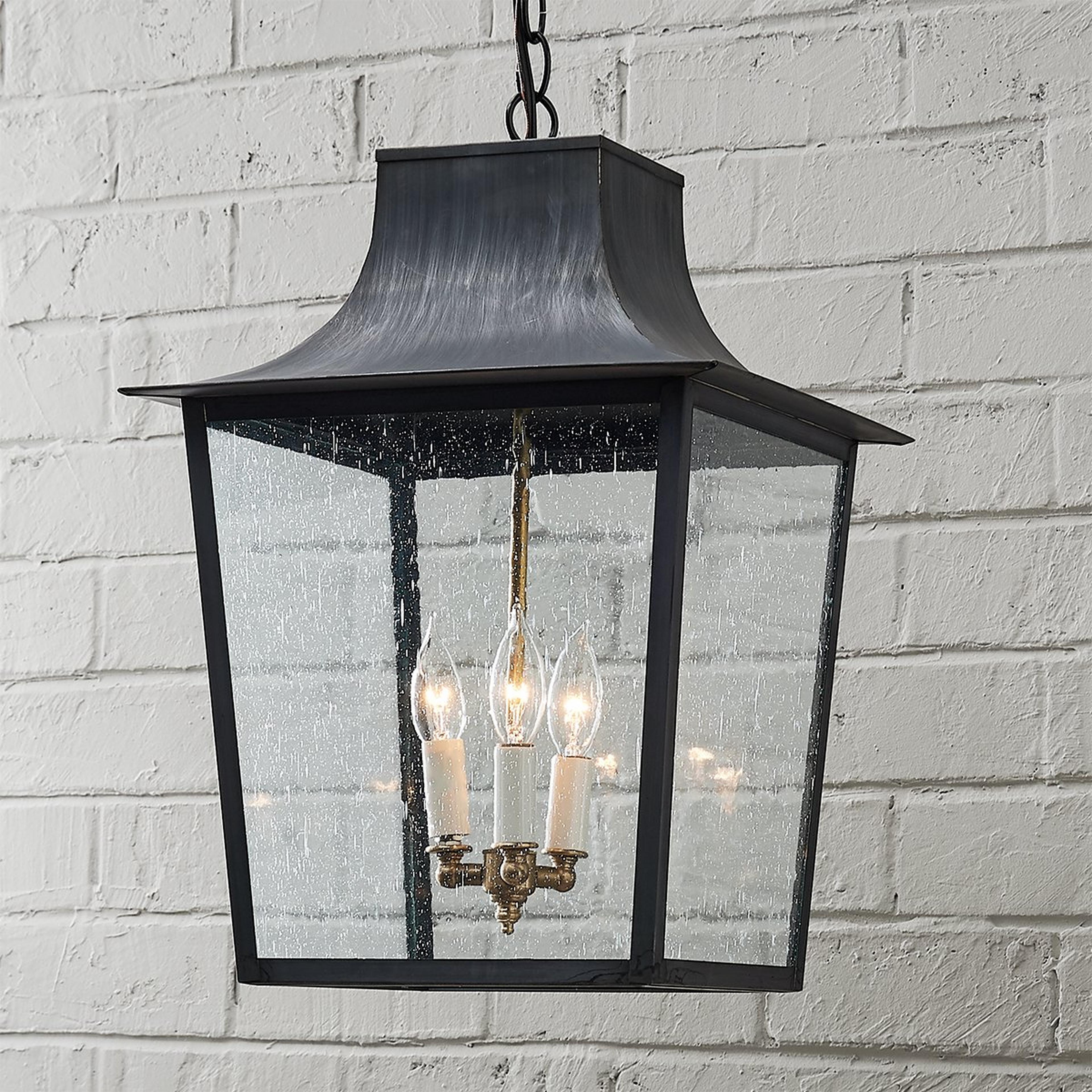 A Colonial Metalcrafts Georgian Outdoor Lantern - Large with Darkened Copper / Seeded Glass color