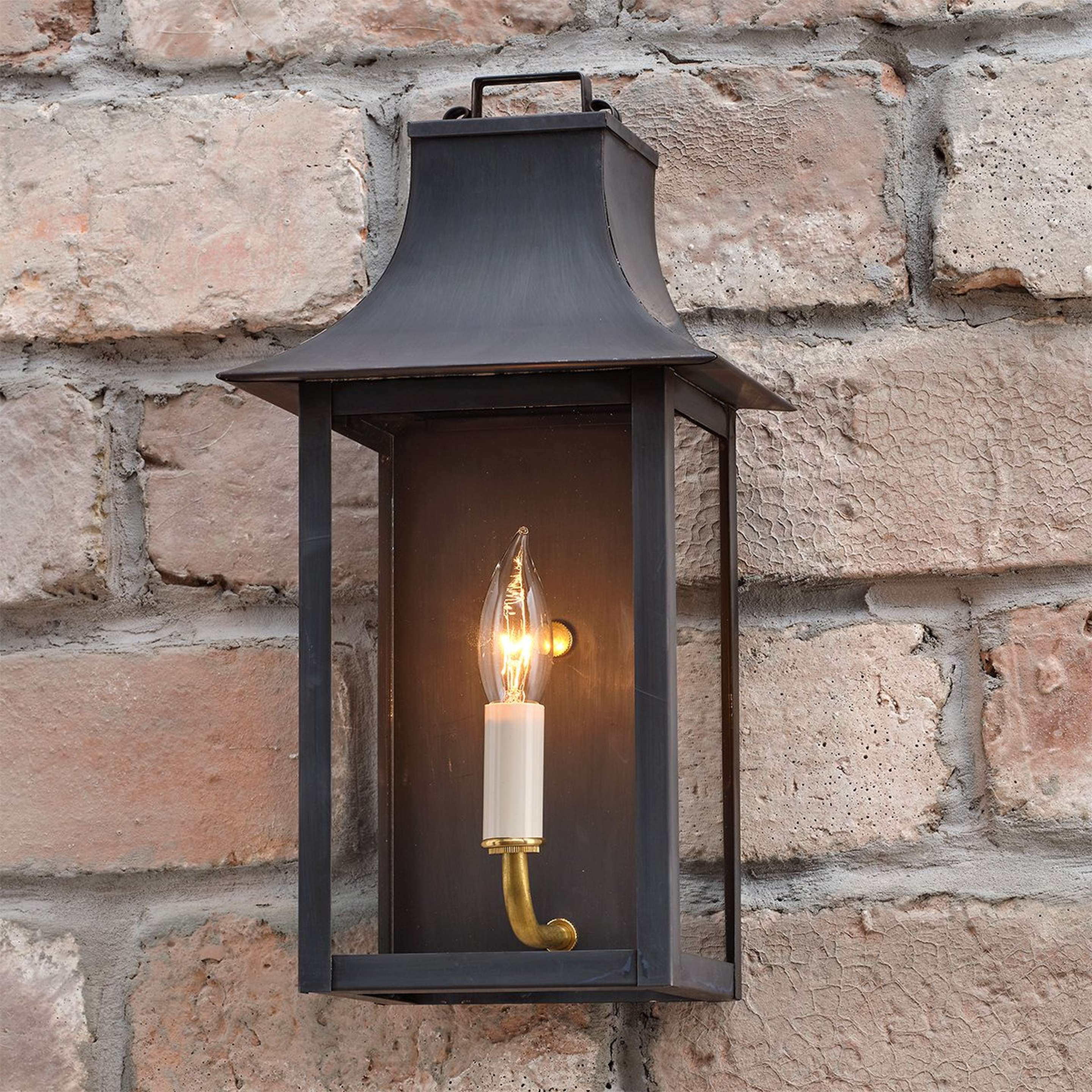 A Colonial Metalcrafts Georgian Outdoor Sconce - Small with Darkened Copper / Clear Glass color