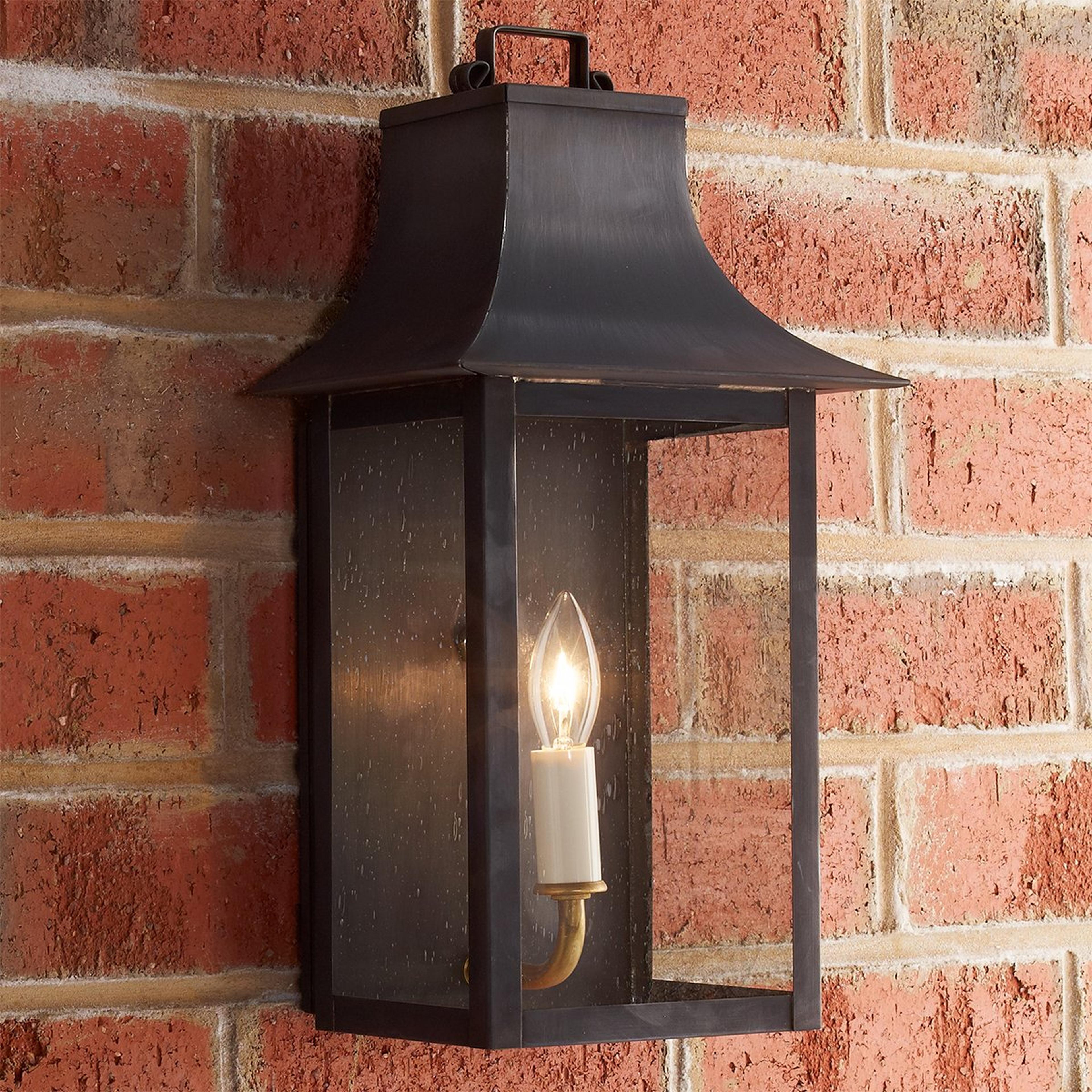 A Colonial Metalcrafts Georgian Outdoor Sconce - Small with Darkened Copper / Seeded Glass  color