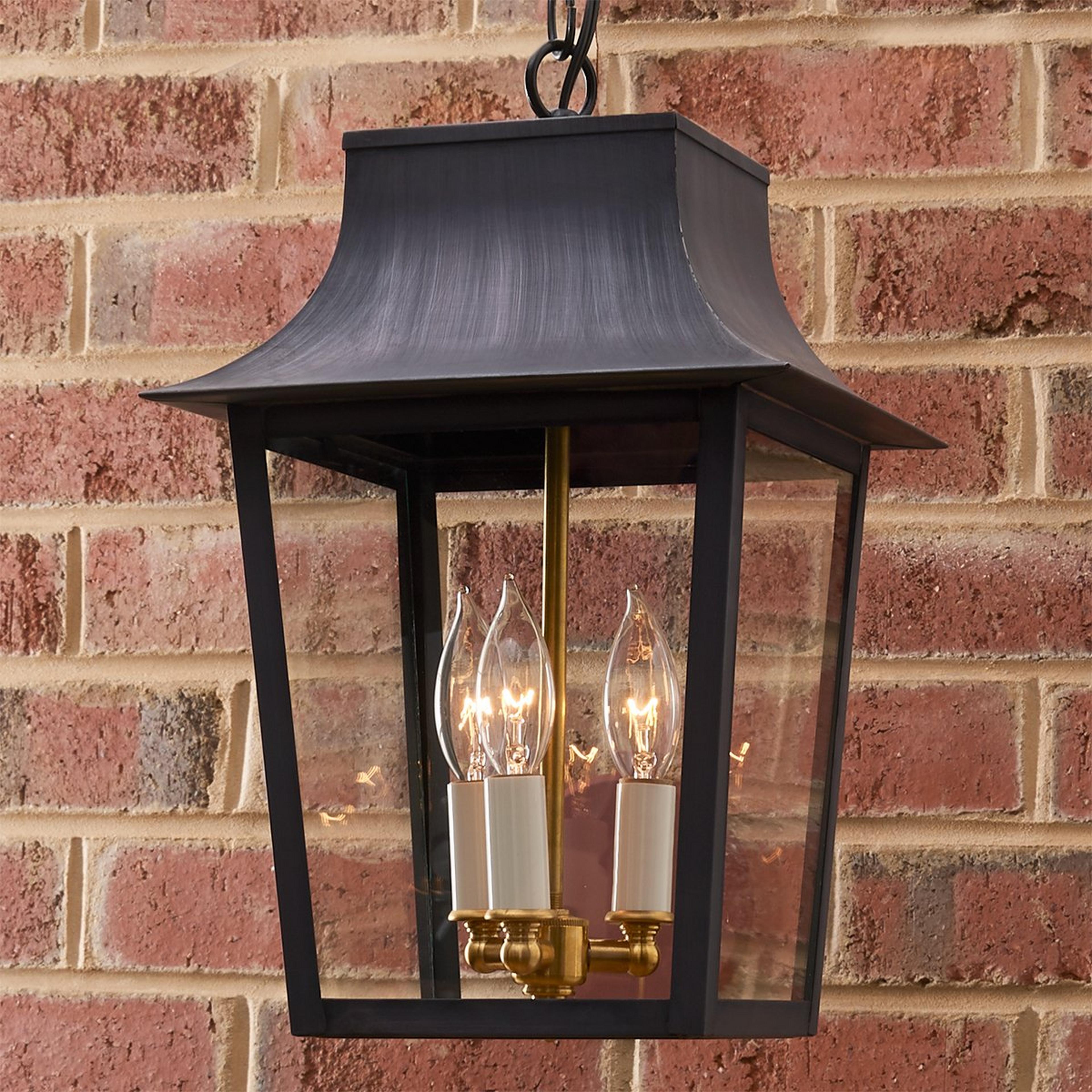 A Colonial Metalcrafts Georgian Outdoor Lantern - Small with Darkened Copper / Clear Glass color