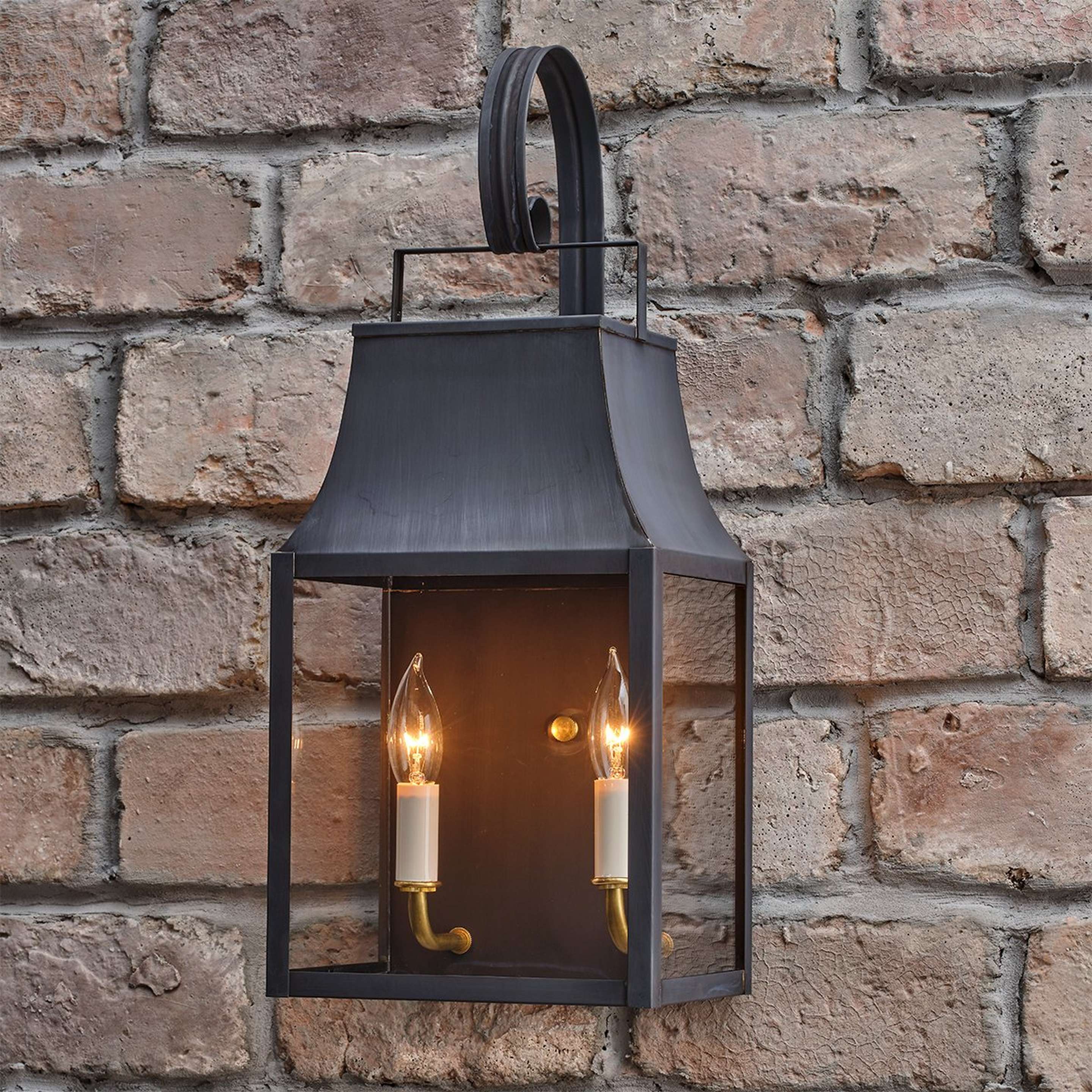 A Colonial Metalcrafts Capital Outdoor Sconce - Large with Darkened Copper / Clear Glass color