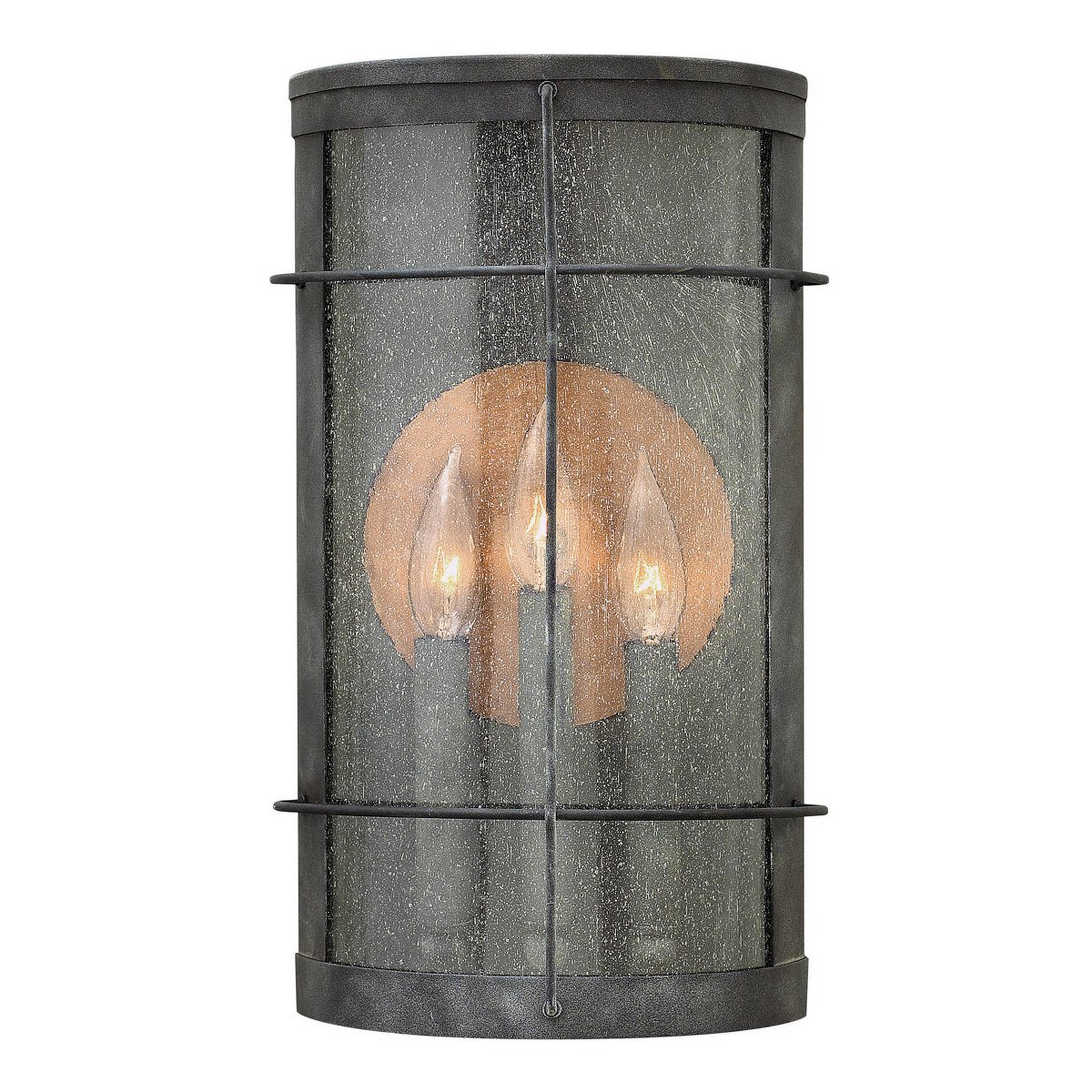 A Classic Caged Pocket Outdoor Sconce - Large with Aged Zinc color