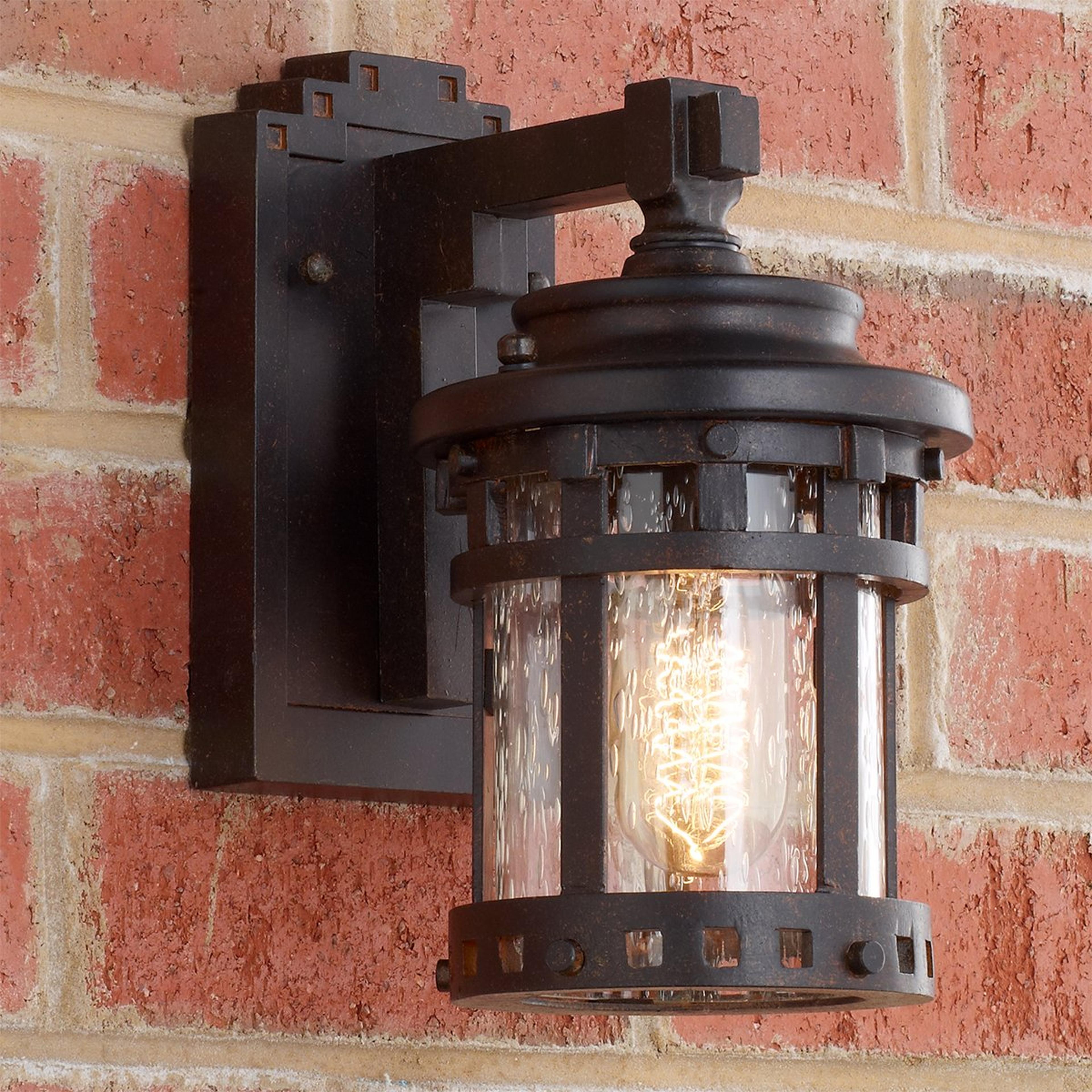 A Seeded Glass Prairie Style Outdoor Sconce - Small with Weathered Bronze color