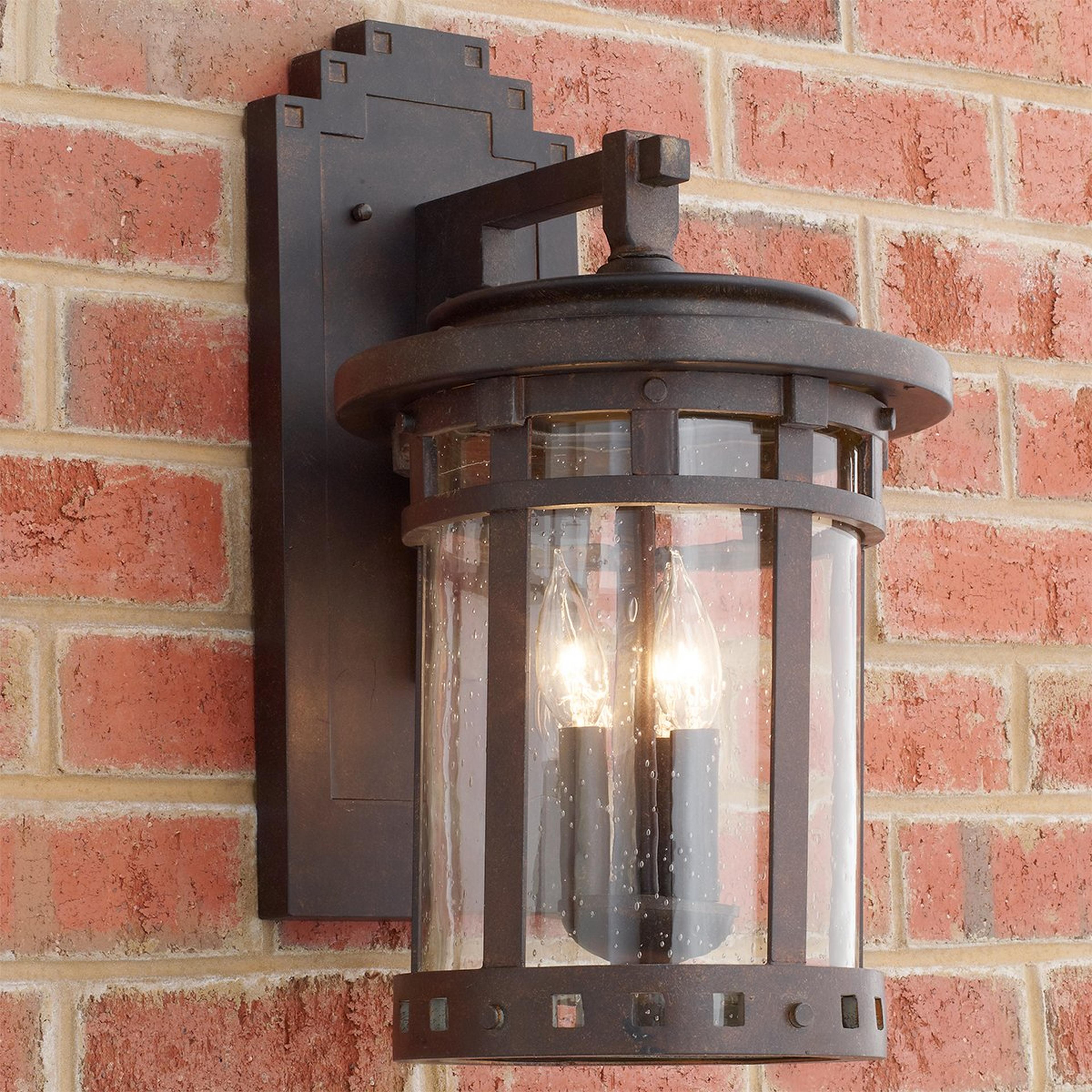 A Seeded Glass Prairie Style Outdoor Sconce - Extra Large with Weathered Bronze color