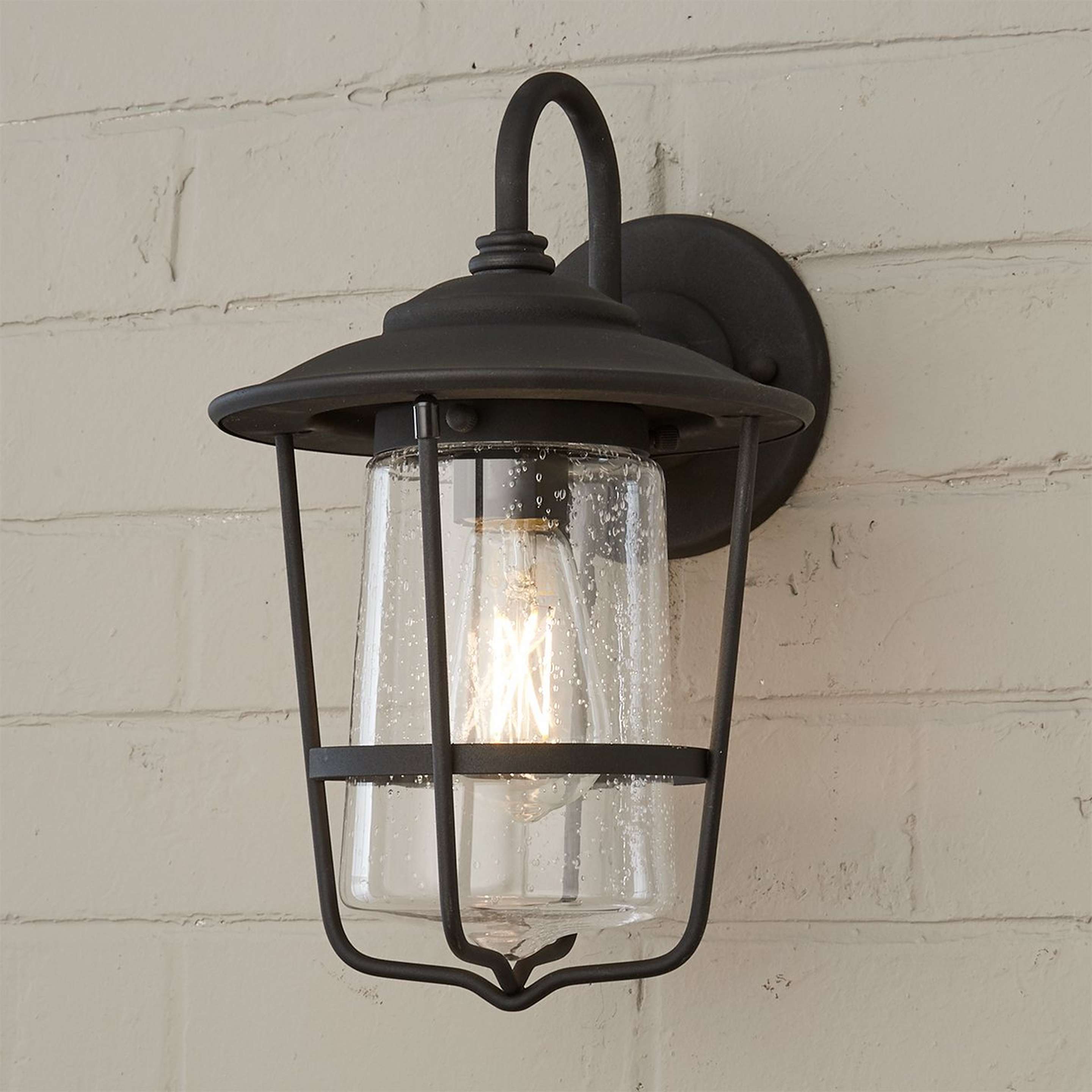 A Contemporary Seeded Glass Outdoor Sconce - Small with Black color