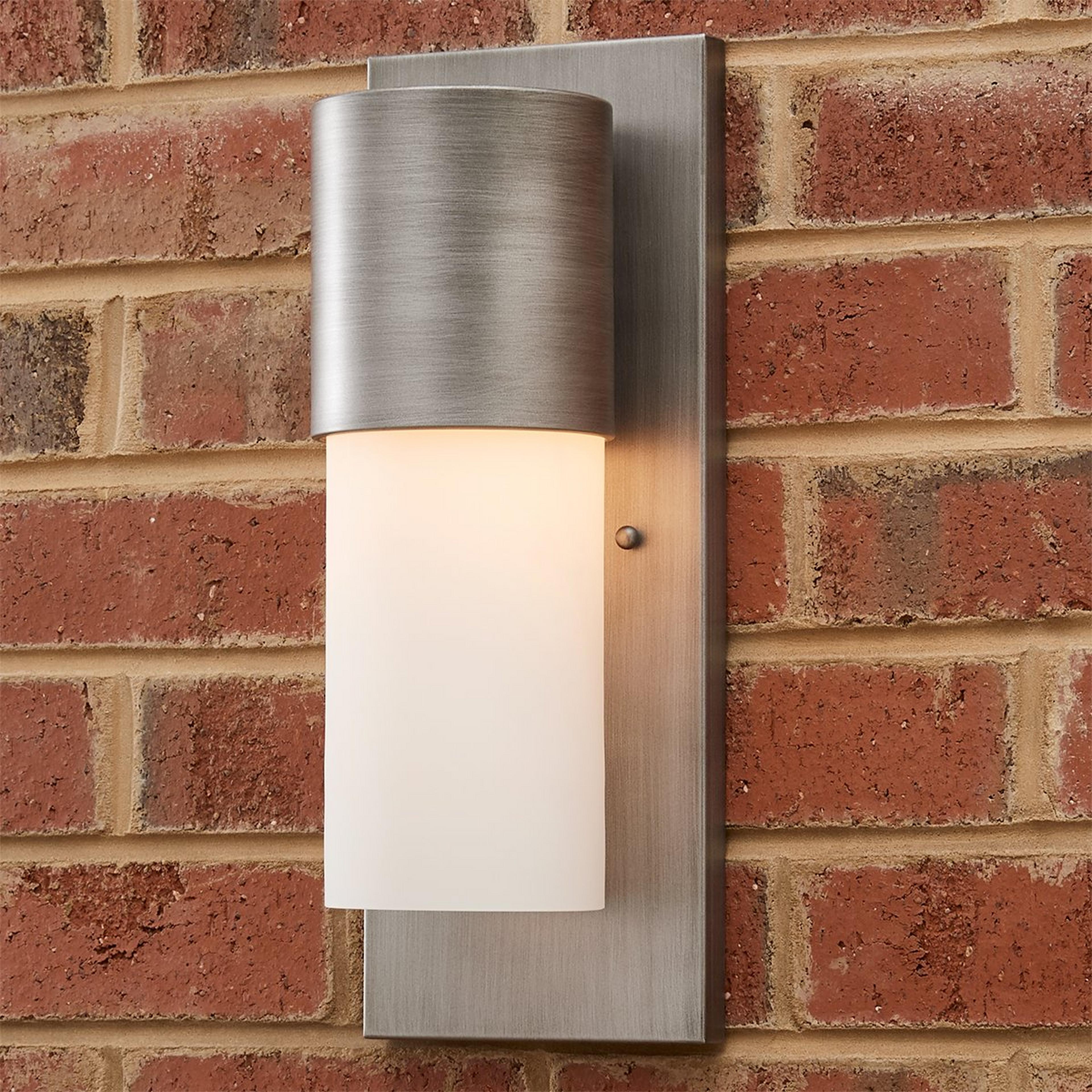 A Wright Cylinder Outdoor Sconce with Matte Nickel color
