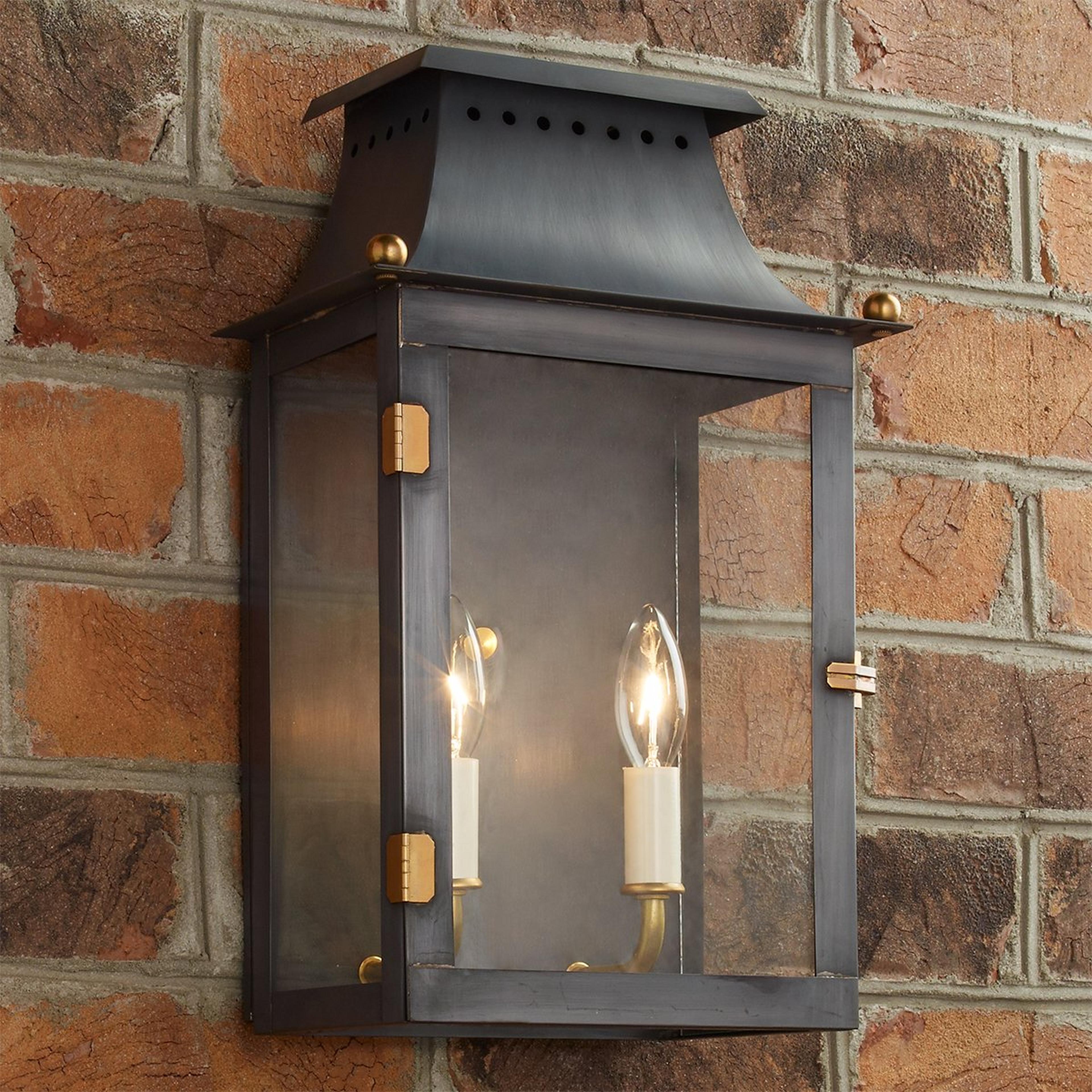 A Colonial Metalcrafts Franklin Outdoor Sconce with Darkened Copper / Clear Glass with Clear Coat color