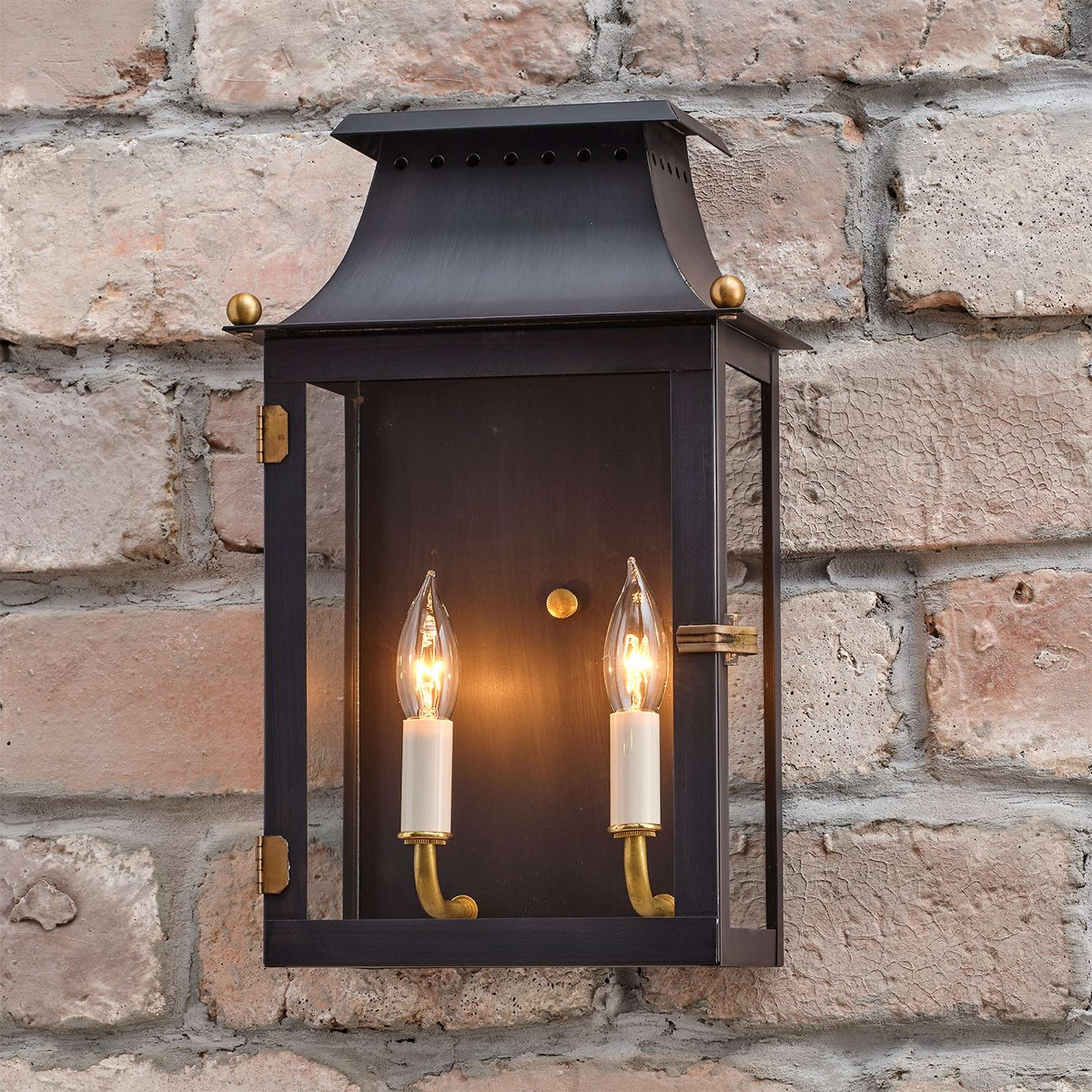 A Colonial Metalcrafts Franklin Outdoor Sconce with Darkened Copper / Clear Glass with Clear Coat color