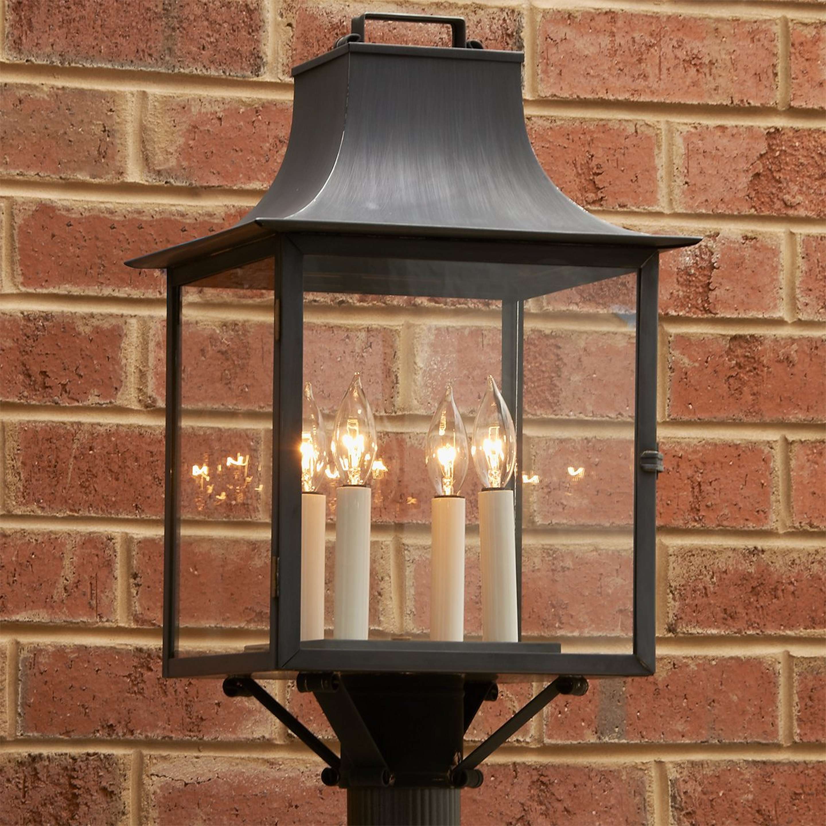 A Colonial Metalcrafts Georgian Outdoor Post Light - Large with Darkened Copper / Clear Glass color