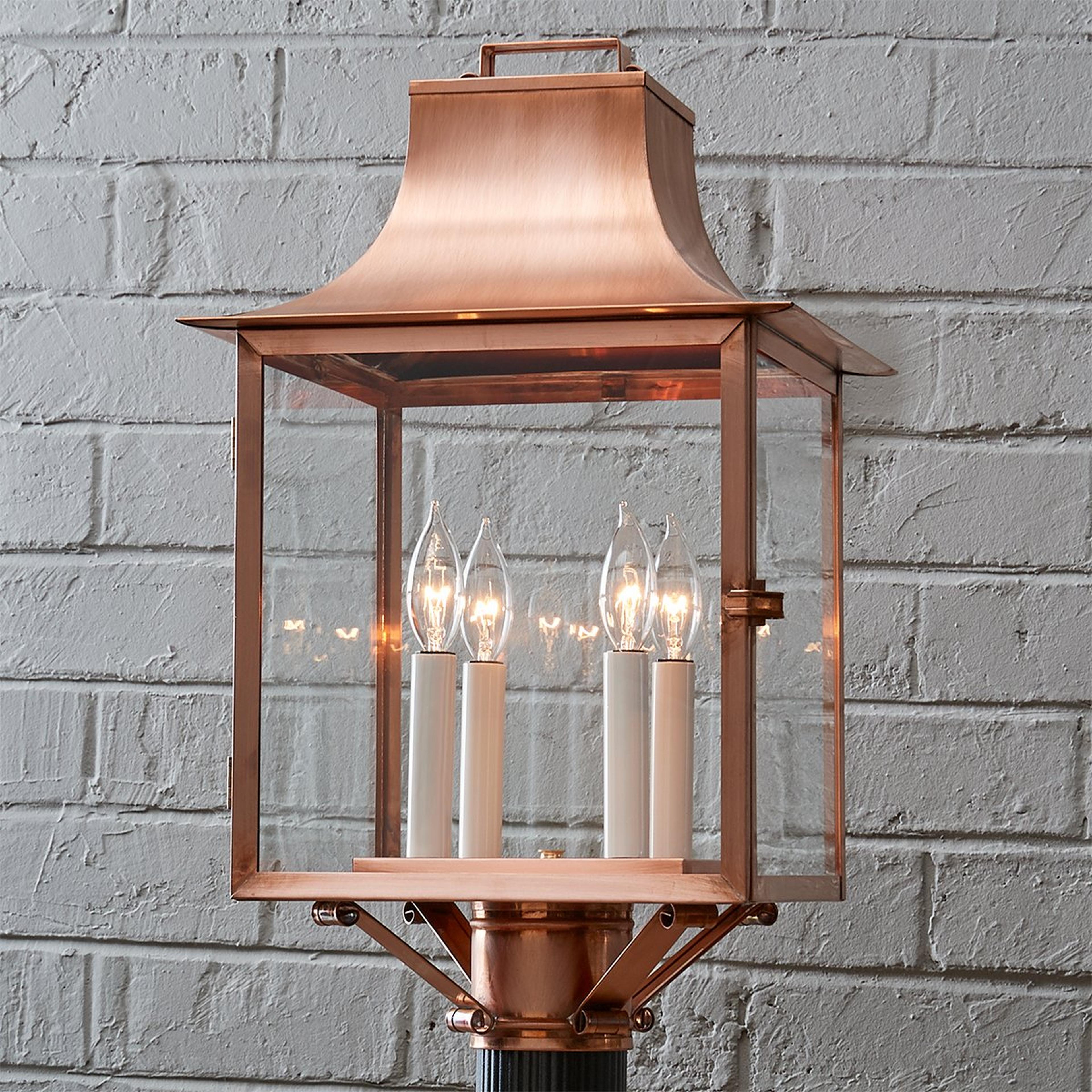 A Colonial Metalcrafts Georgian Outdoor Post Light - Large with Brushed Copper / Clear Glass color