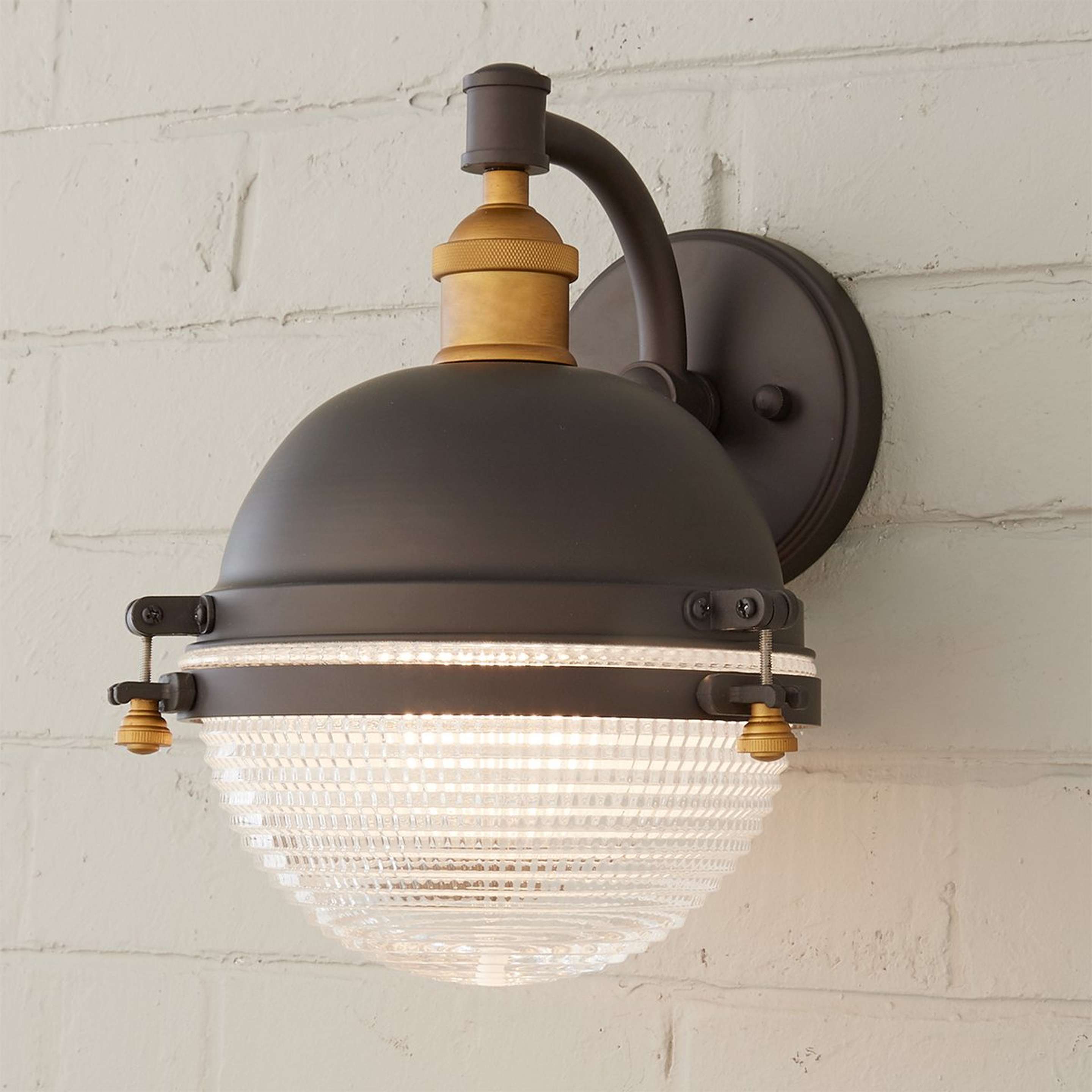 A Marine Porch Outdoor Sconce - Small with Oil Rubbed Bronze / Antique Brass color