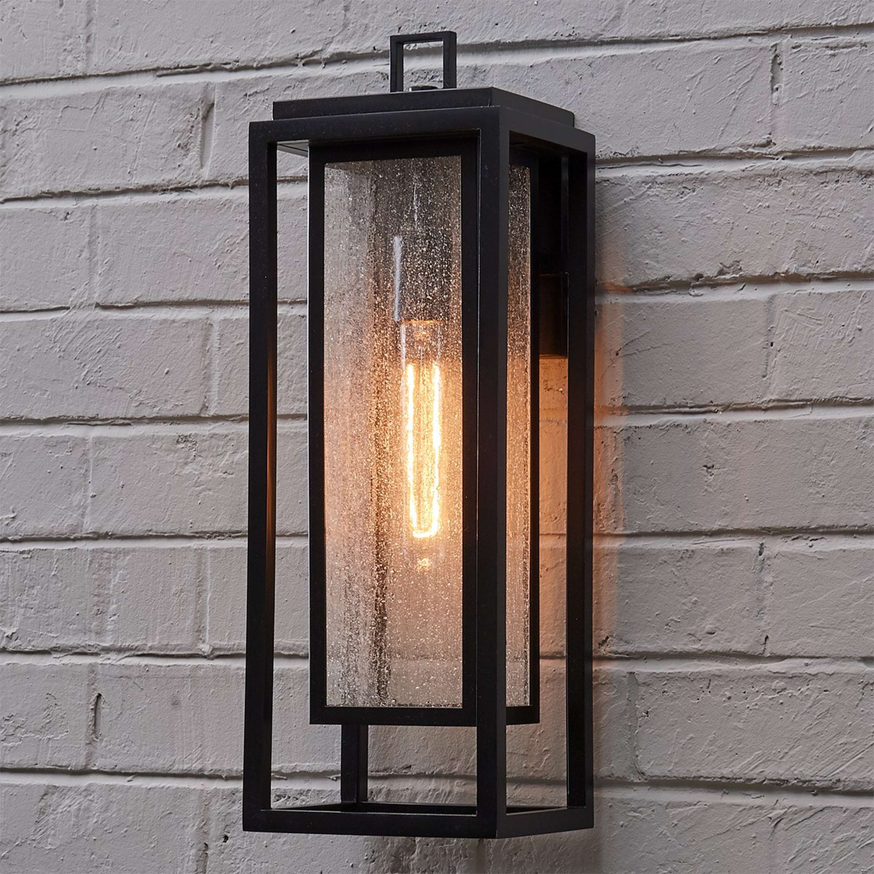 A Frame Squared Outdoor Sconce - Large with Black / Seeded Glass color