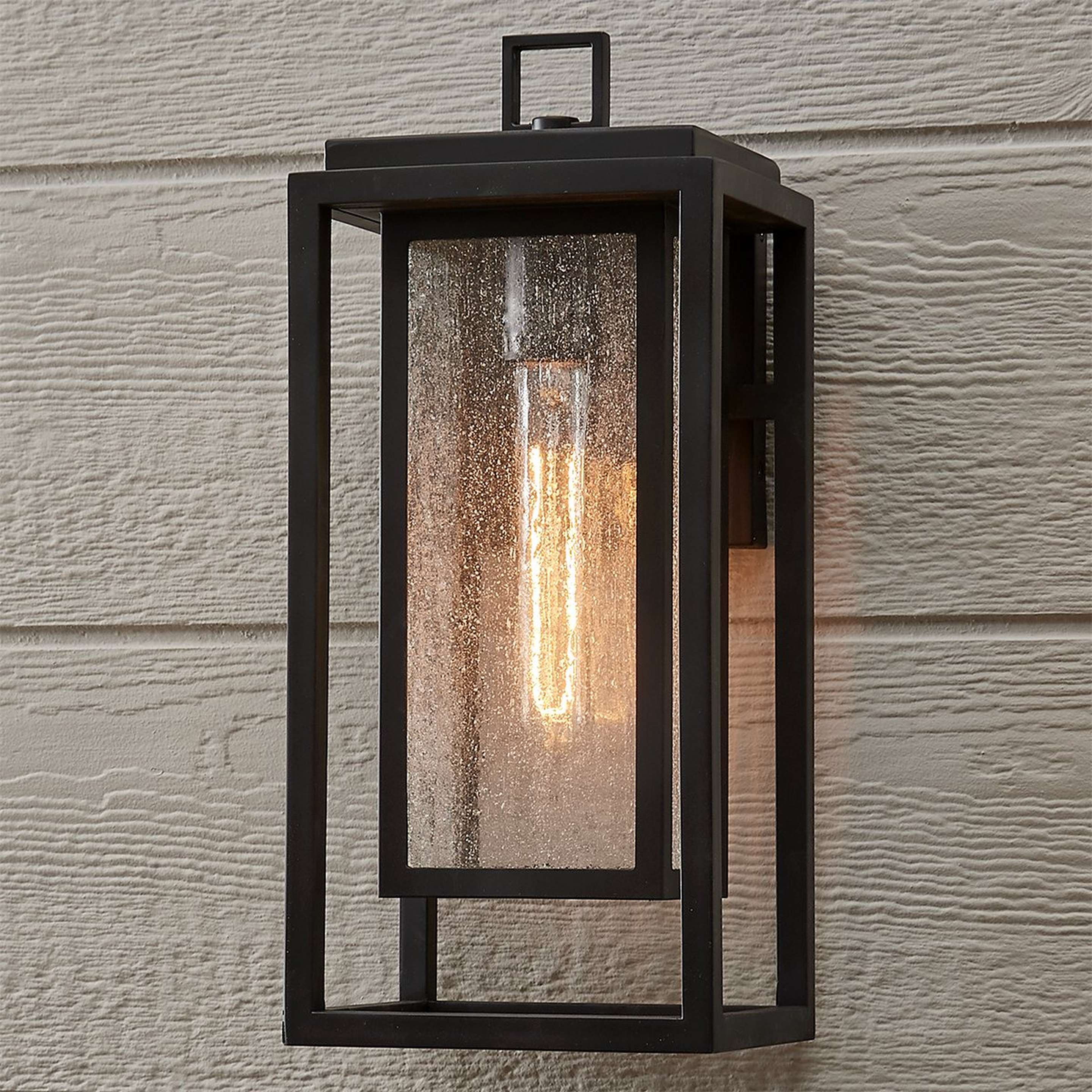 A Frame Squared Outdoor Sconce - Medium with Black / Seeded Glass color