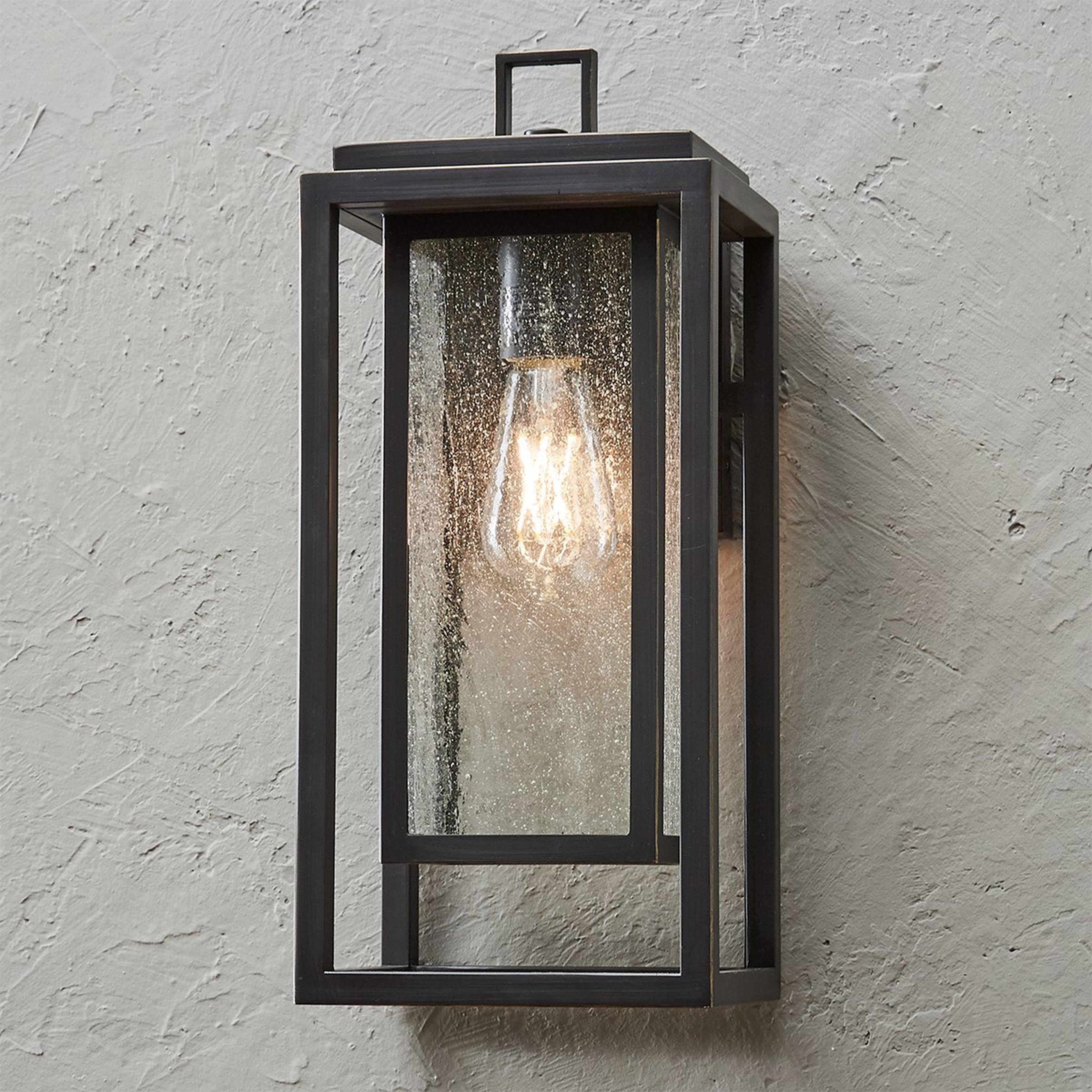 A Frame Squared Outdoor Sconce - Medium with Oil Rubbed Bronze / Seeded Glass color