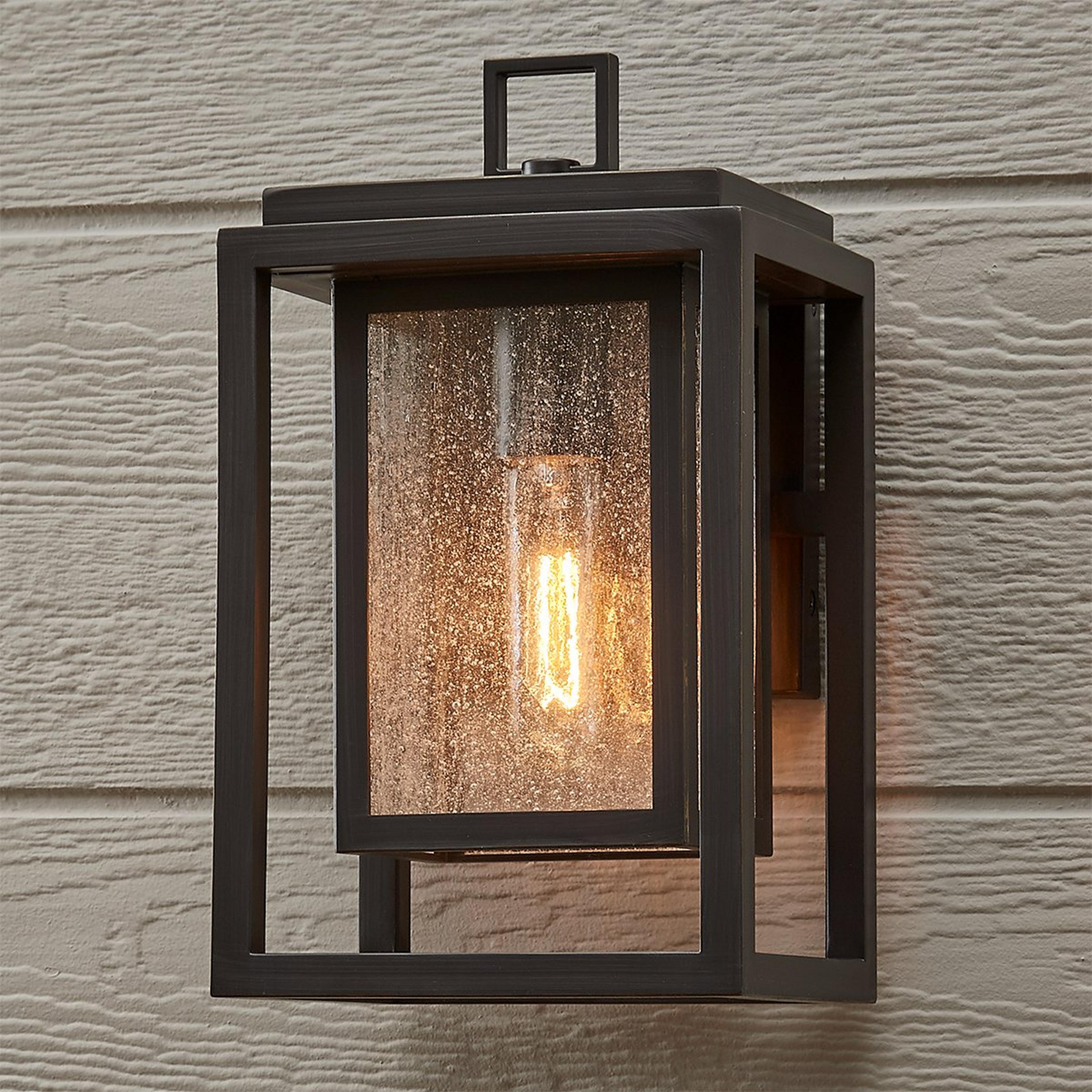 A Frame Squared Outdoor Sconce - Small with Oil Rubbed Bronze / Seeded Glass color