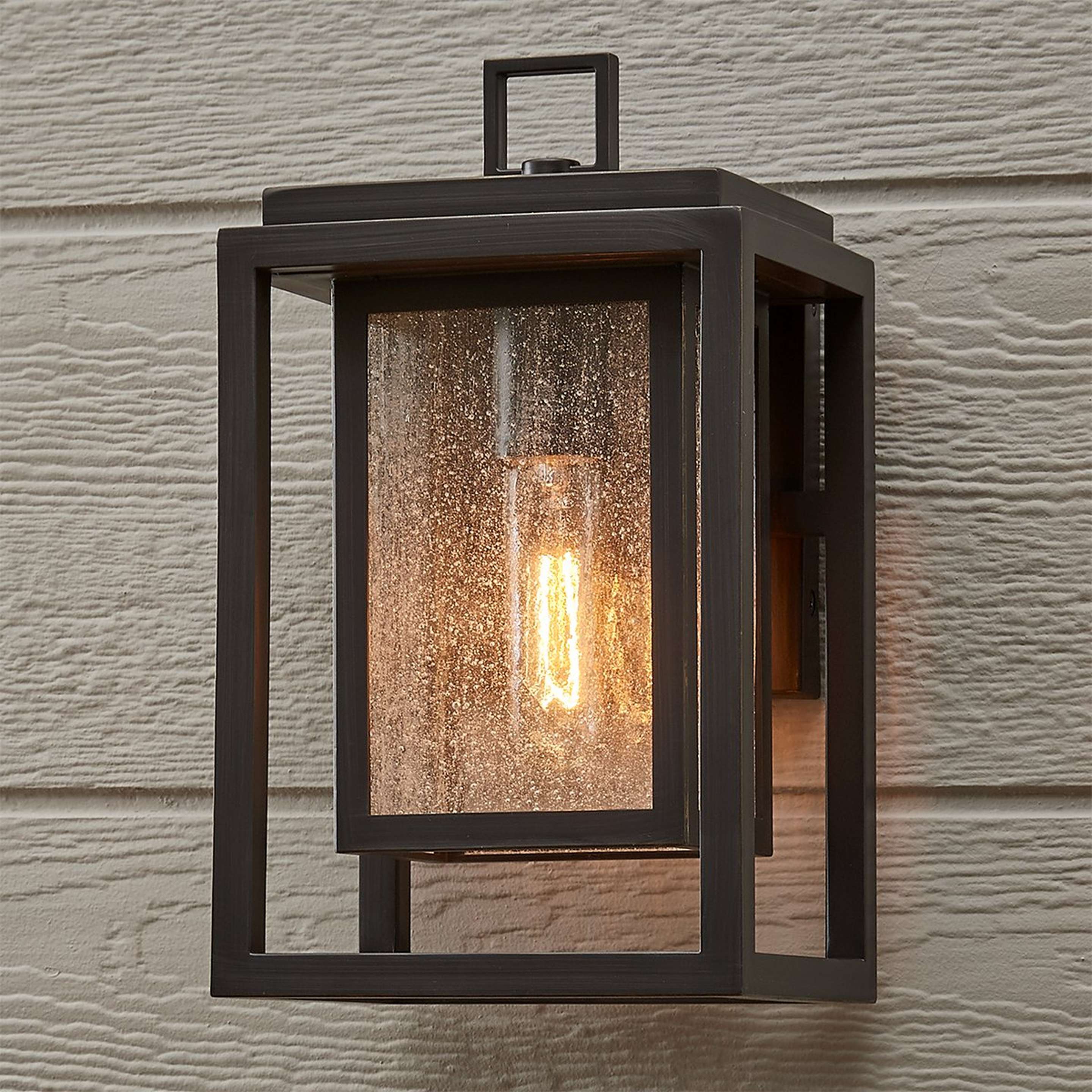 A Frame Squared Outdoor Sconce - Small with Oil Rubbed Bronze / Seeded Glass color