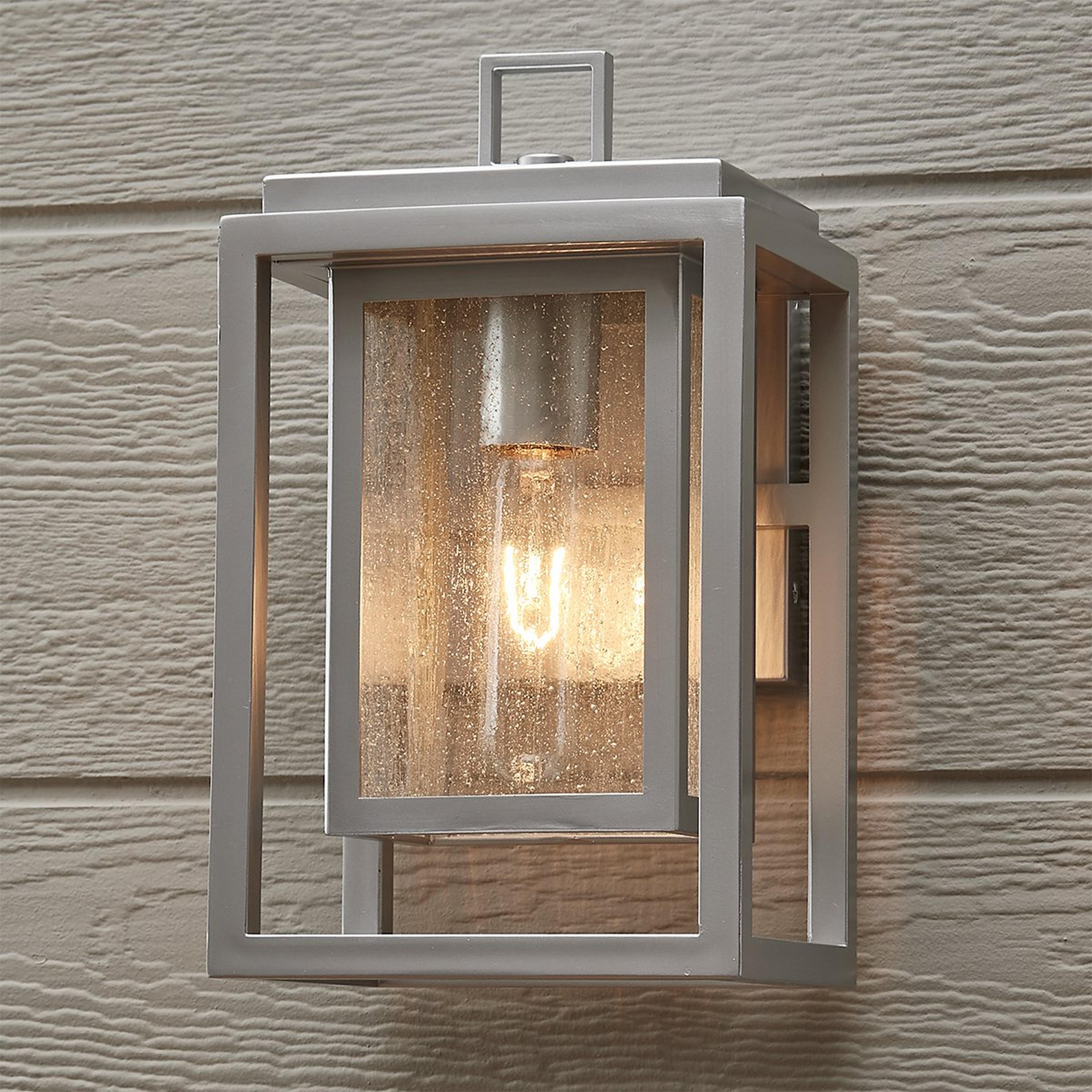 A Frame Squared Outdoor Sconce - Small with Satin Nickel / Seeded Glass color