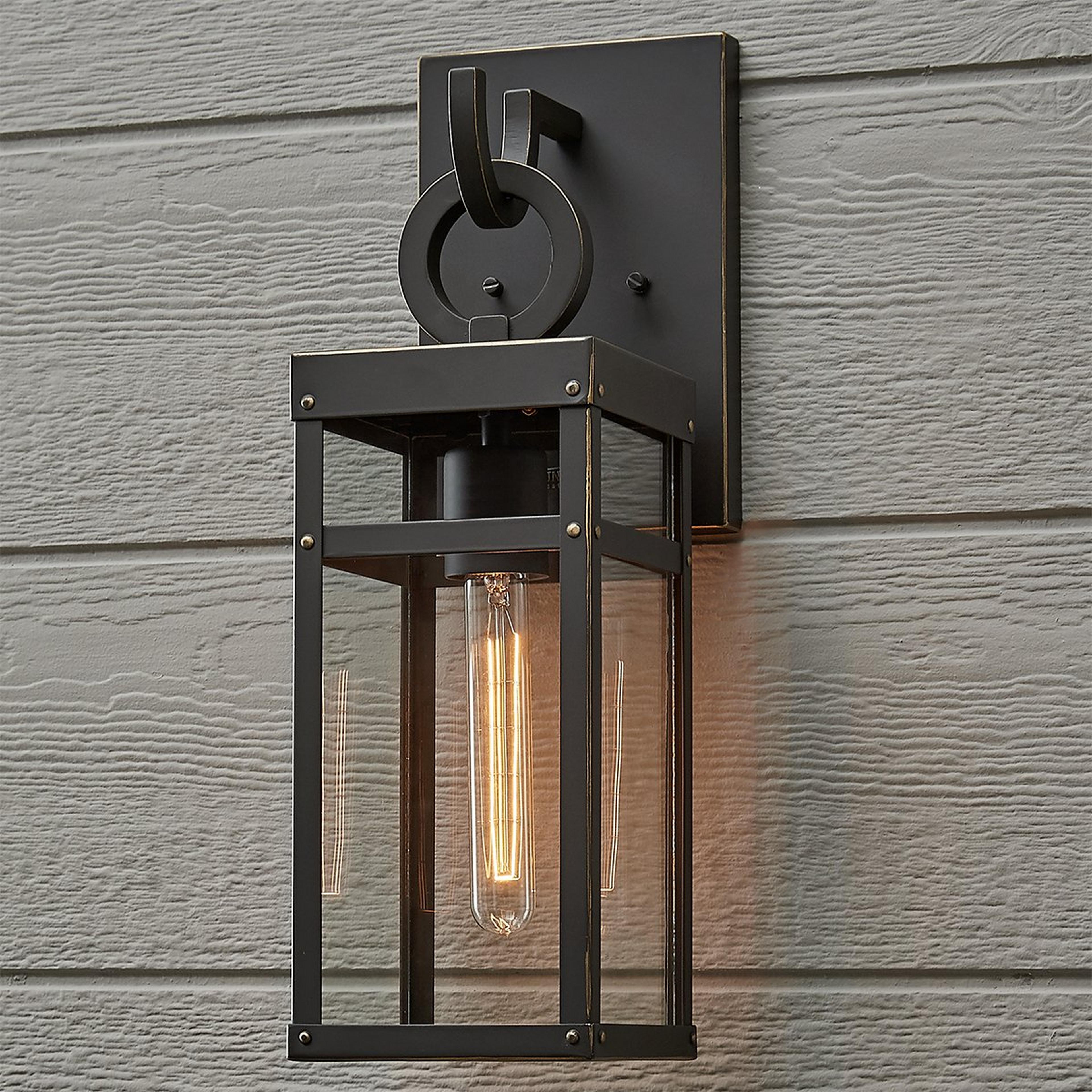A Vintage Suspended Pane Outdoor Sconce - Small with Oil Rubbed Bronze / Clear Glass color