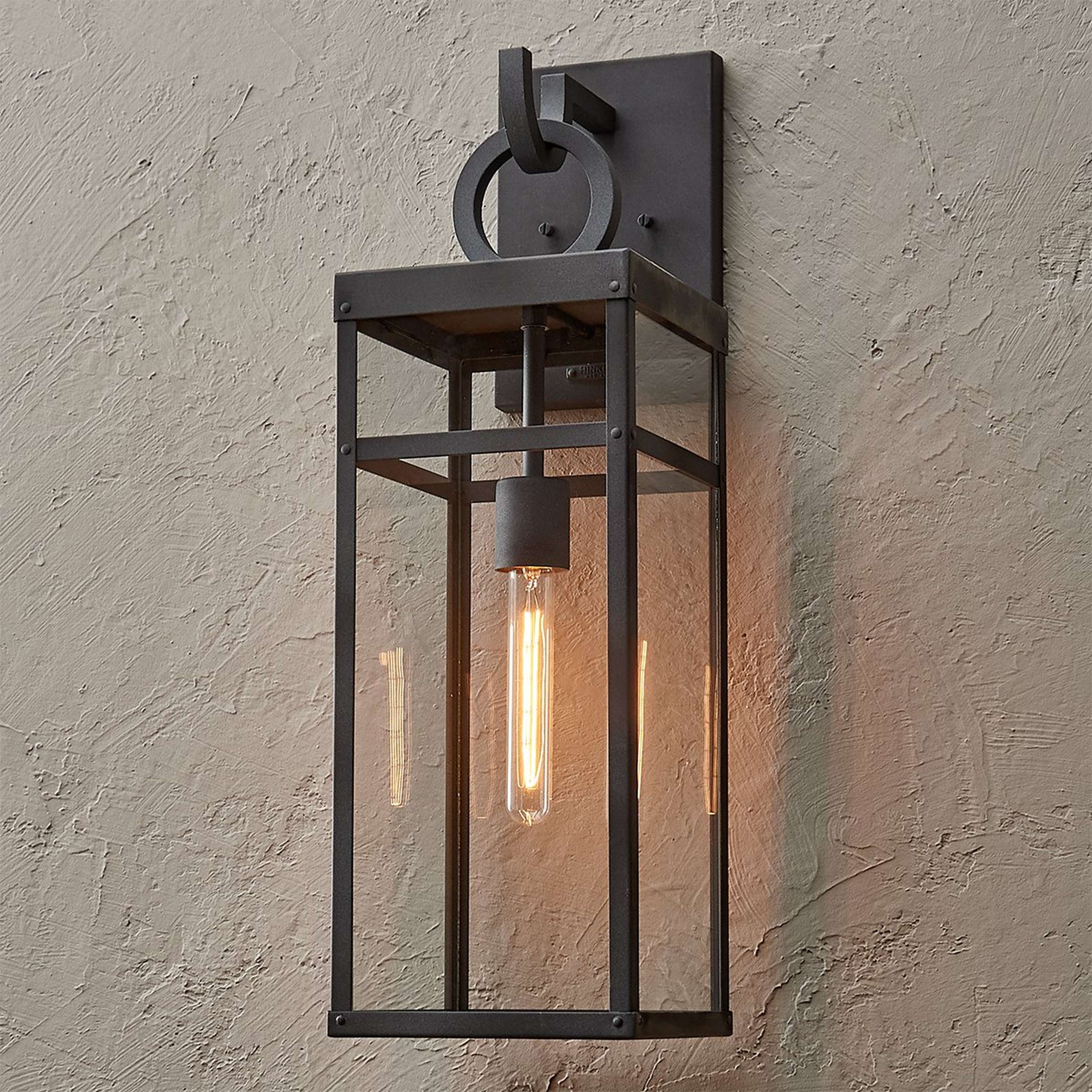 A Vintage Suspended Pane Outdoor Sconce - Large with Aged Zinc / Clear Glass color