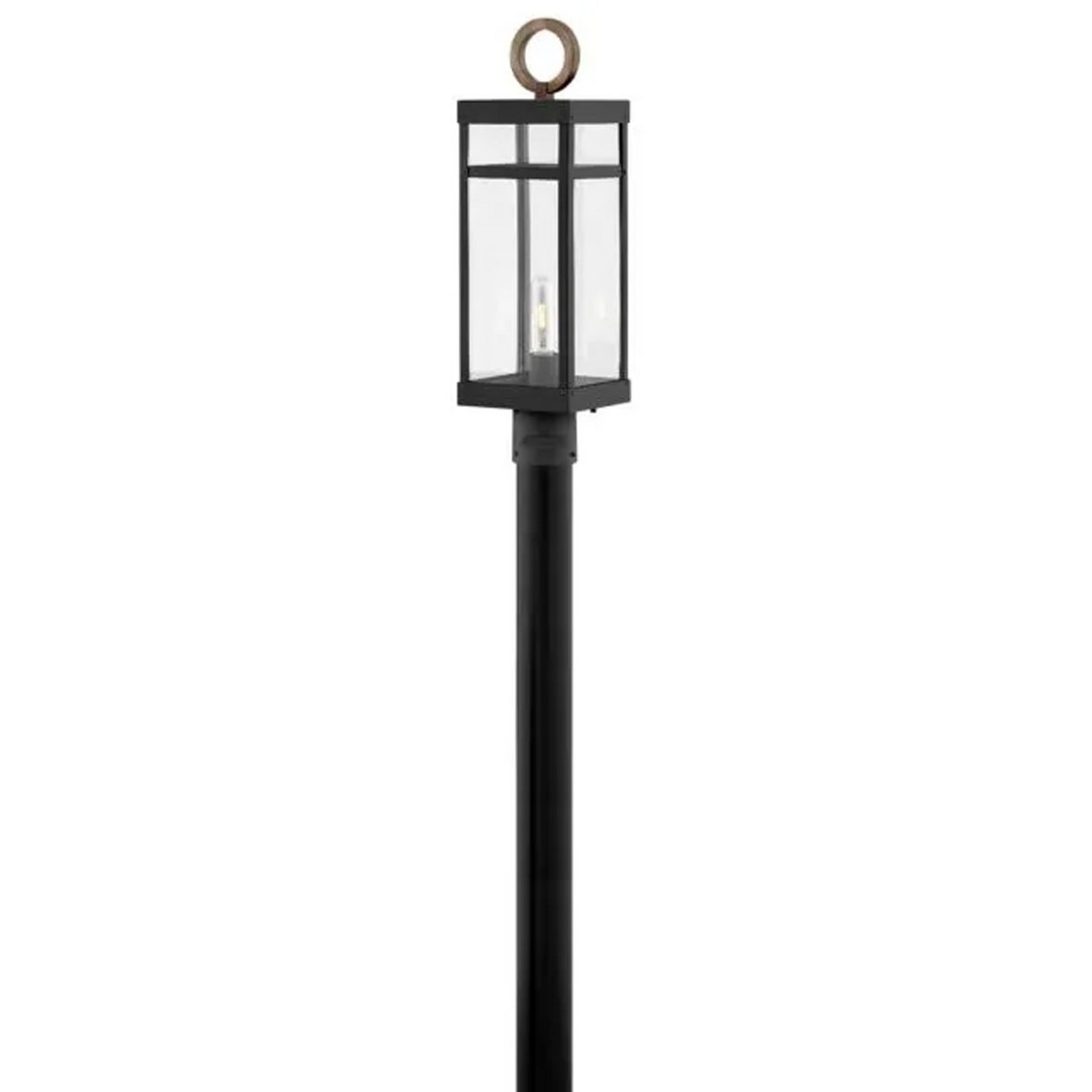 A Vintage Suspended Pane Outdoor Post Light with Black / Burnished Bronze color